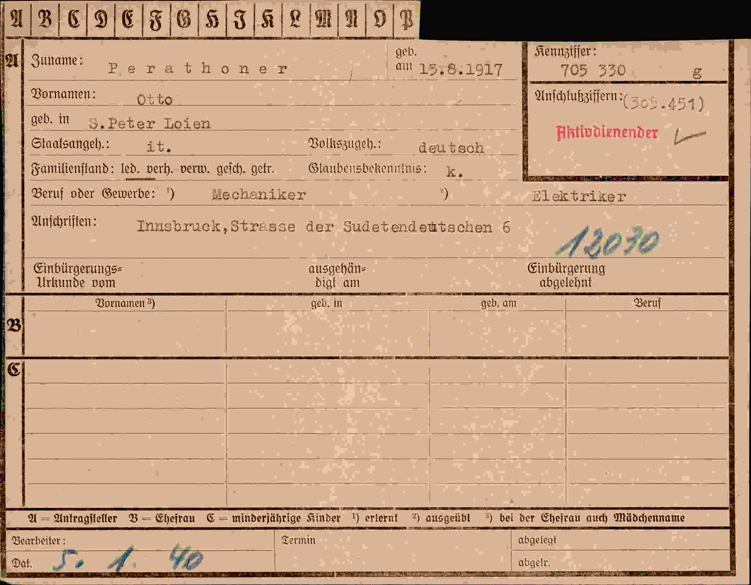 Dokument für Otto Perathoner