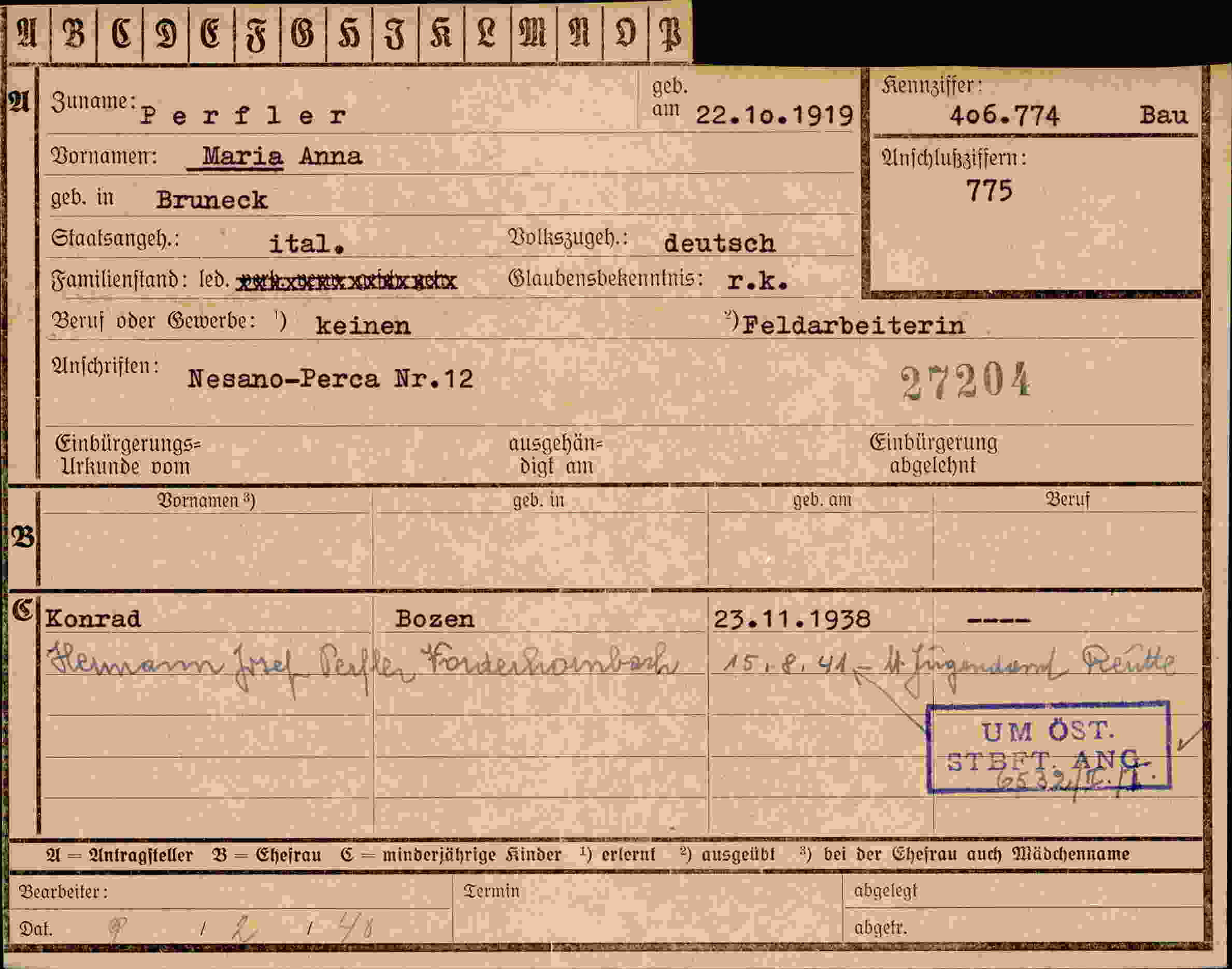 Dokument für Maria Anna Perfler
