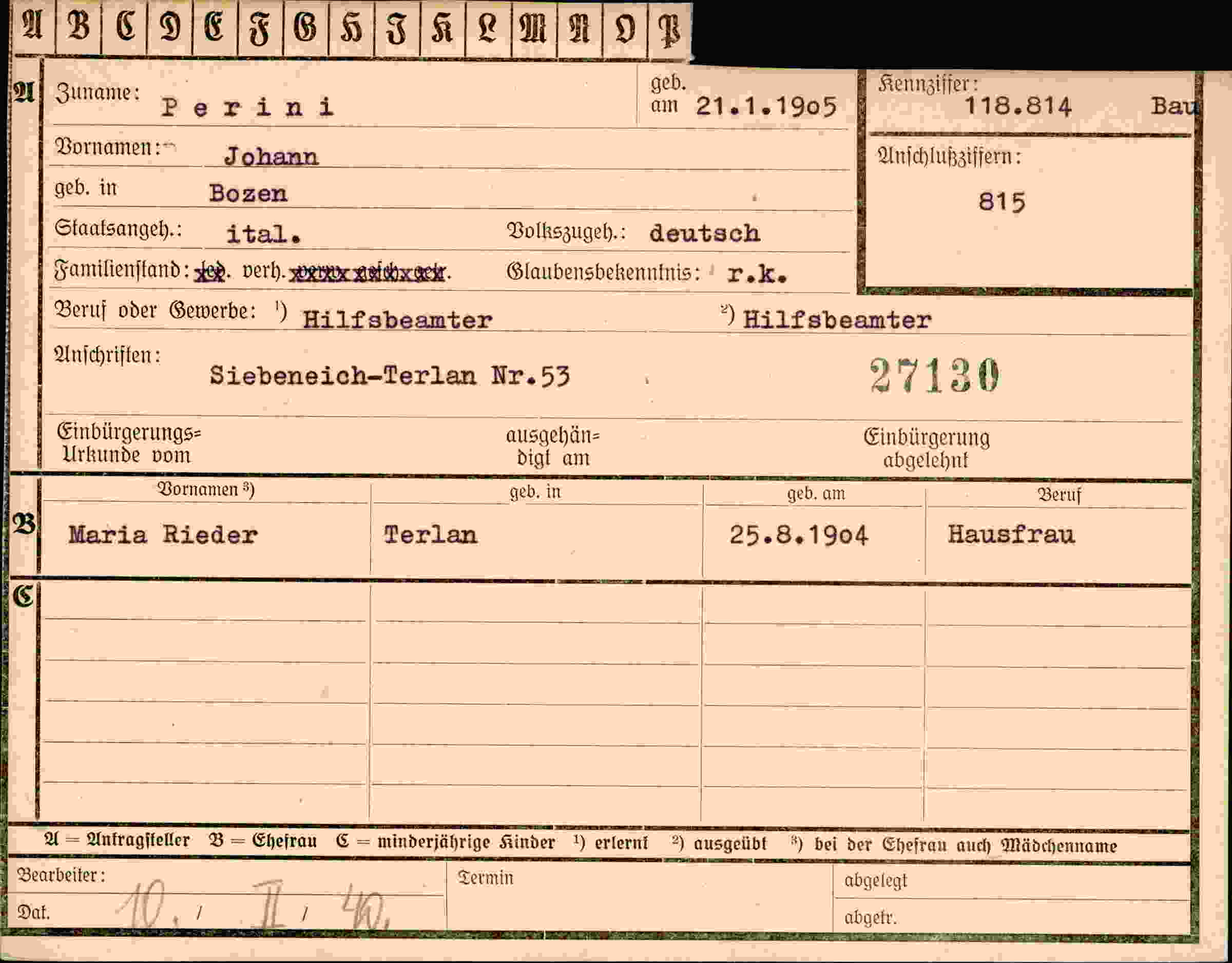 Dokument für Johann Perini