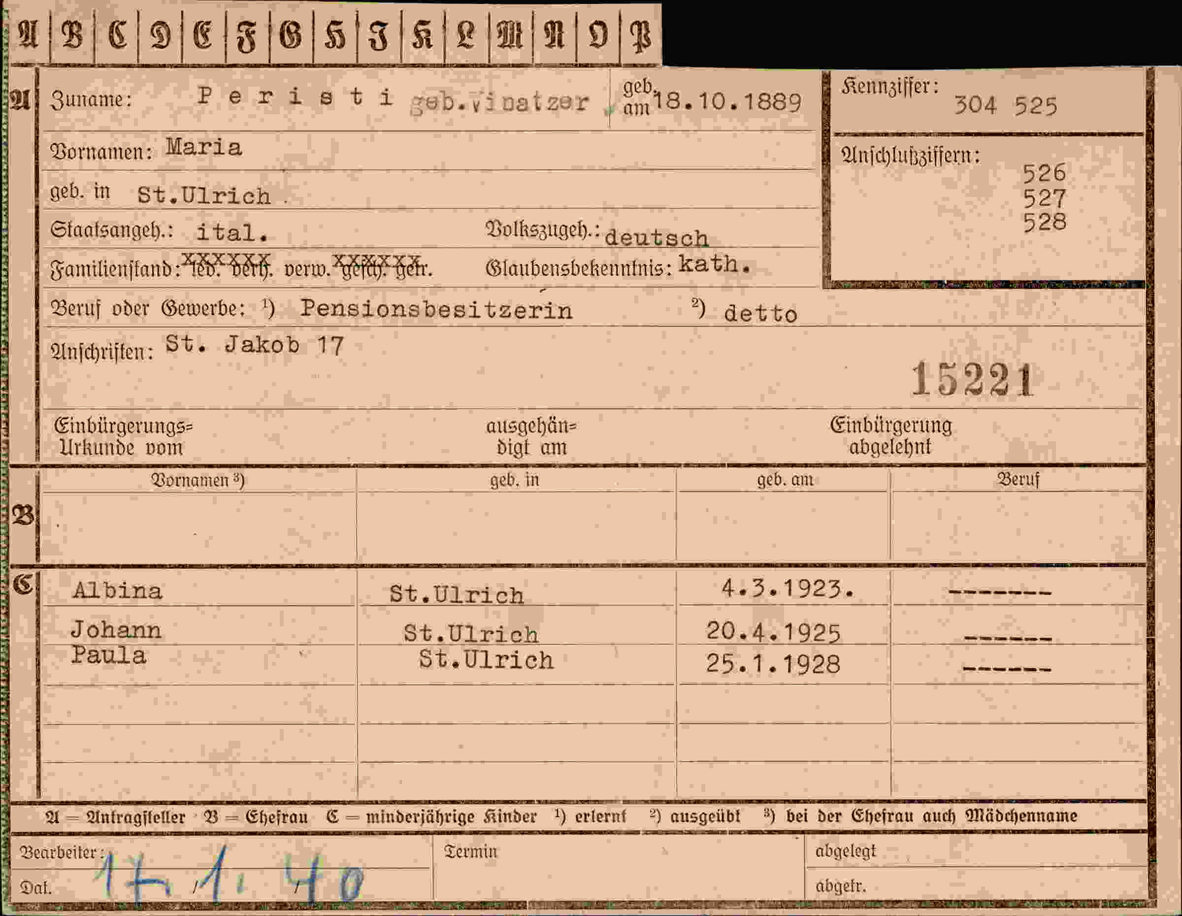 Dokument für Maria Peristi