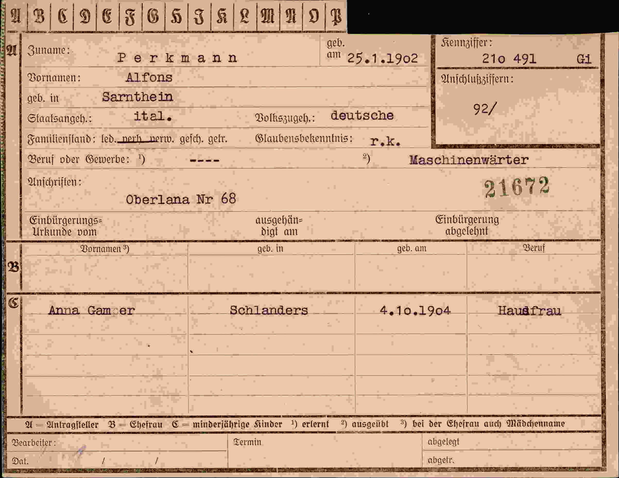 Dokument für Alfons Perkmann