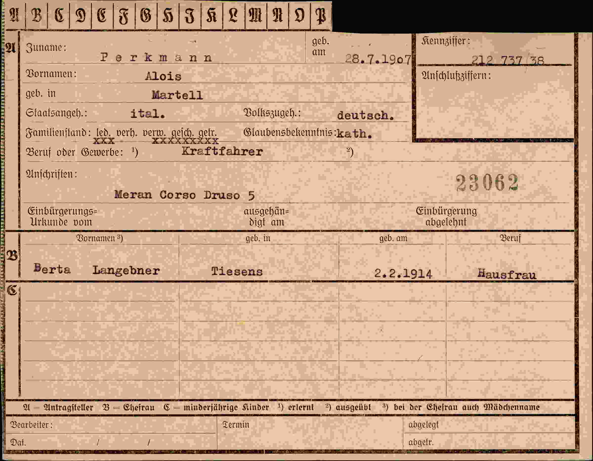 Dokument für Alois Perkmann