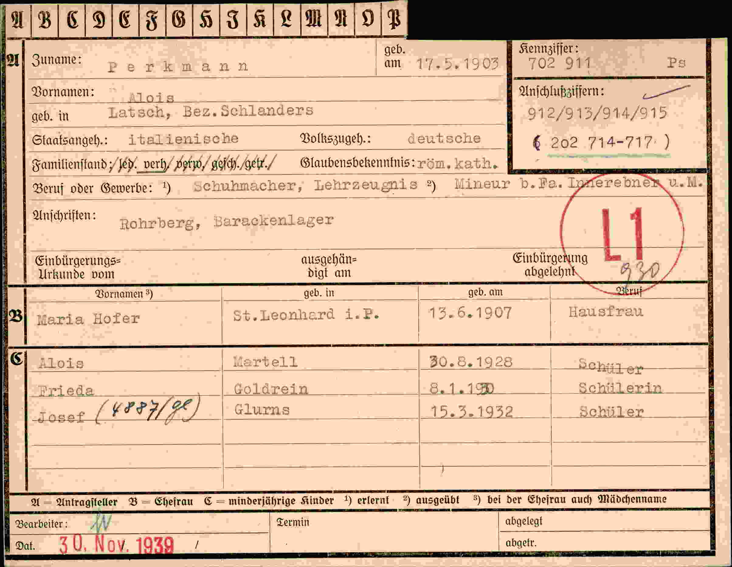 Dokument für Alois Perkmann