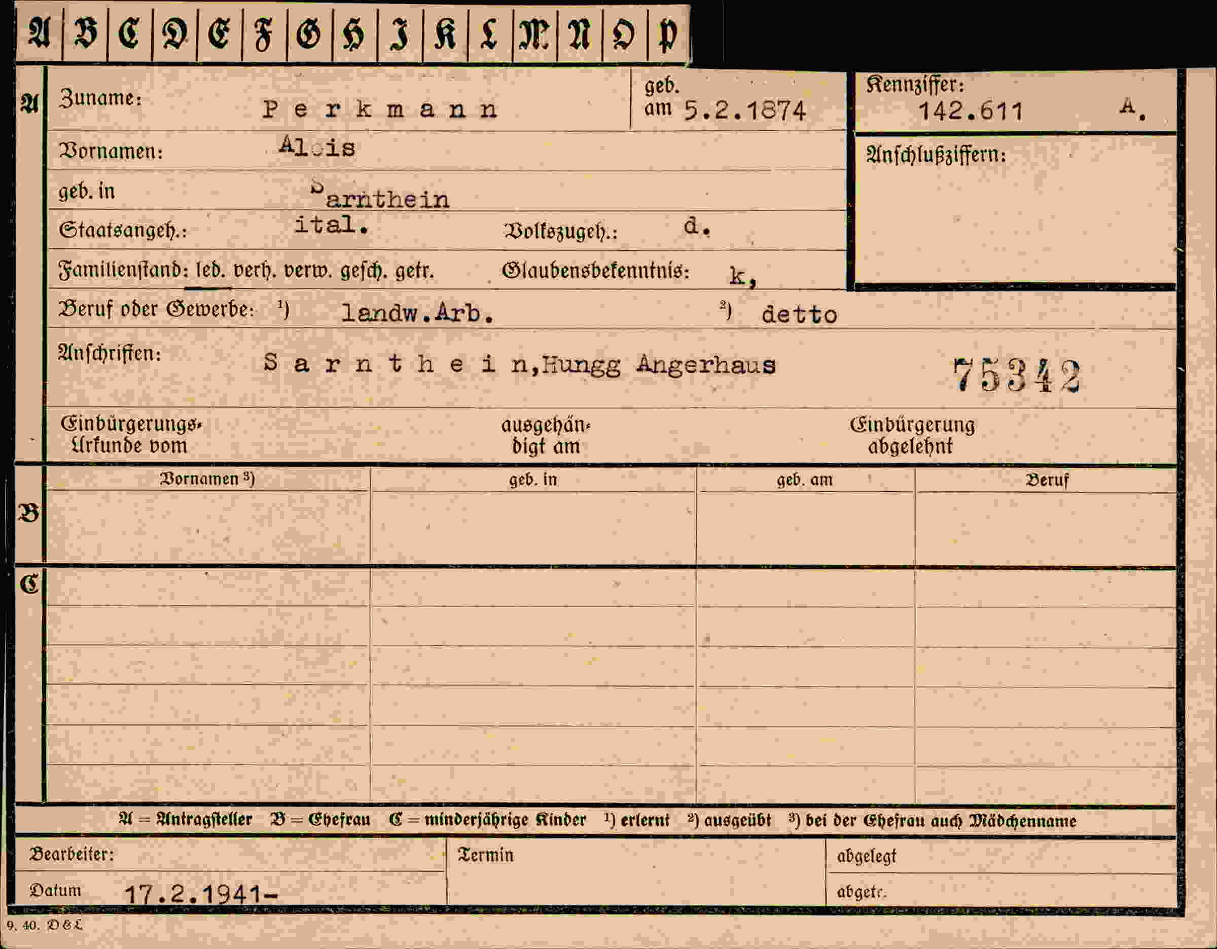 Dokument für Alois Perkmann