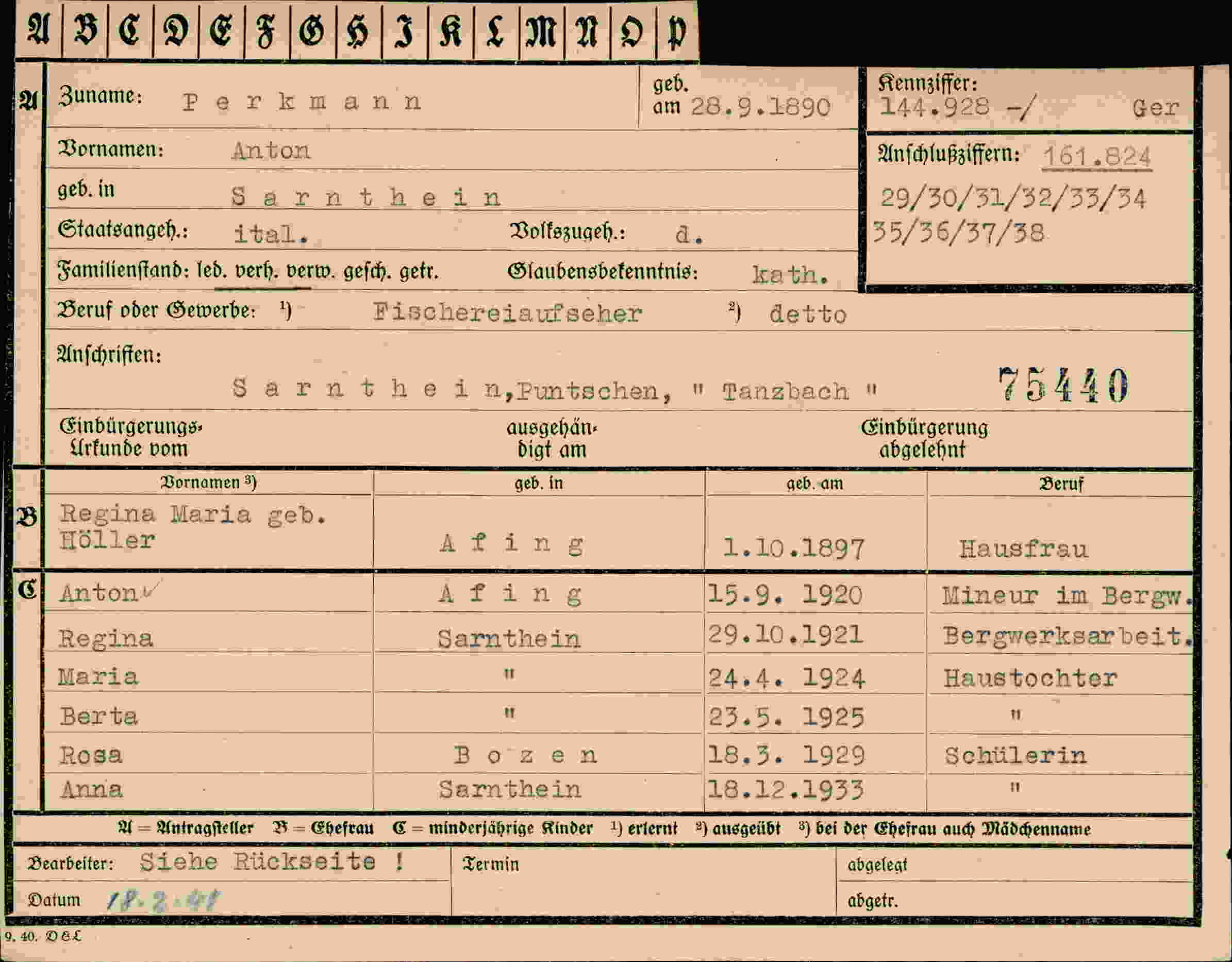 Dokument für Anton Perkmann