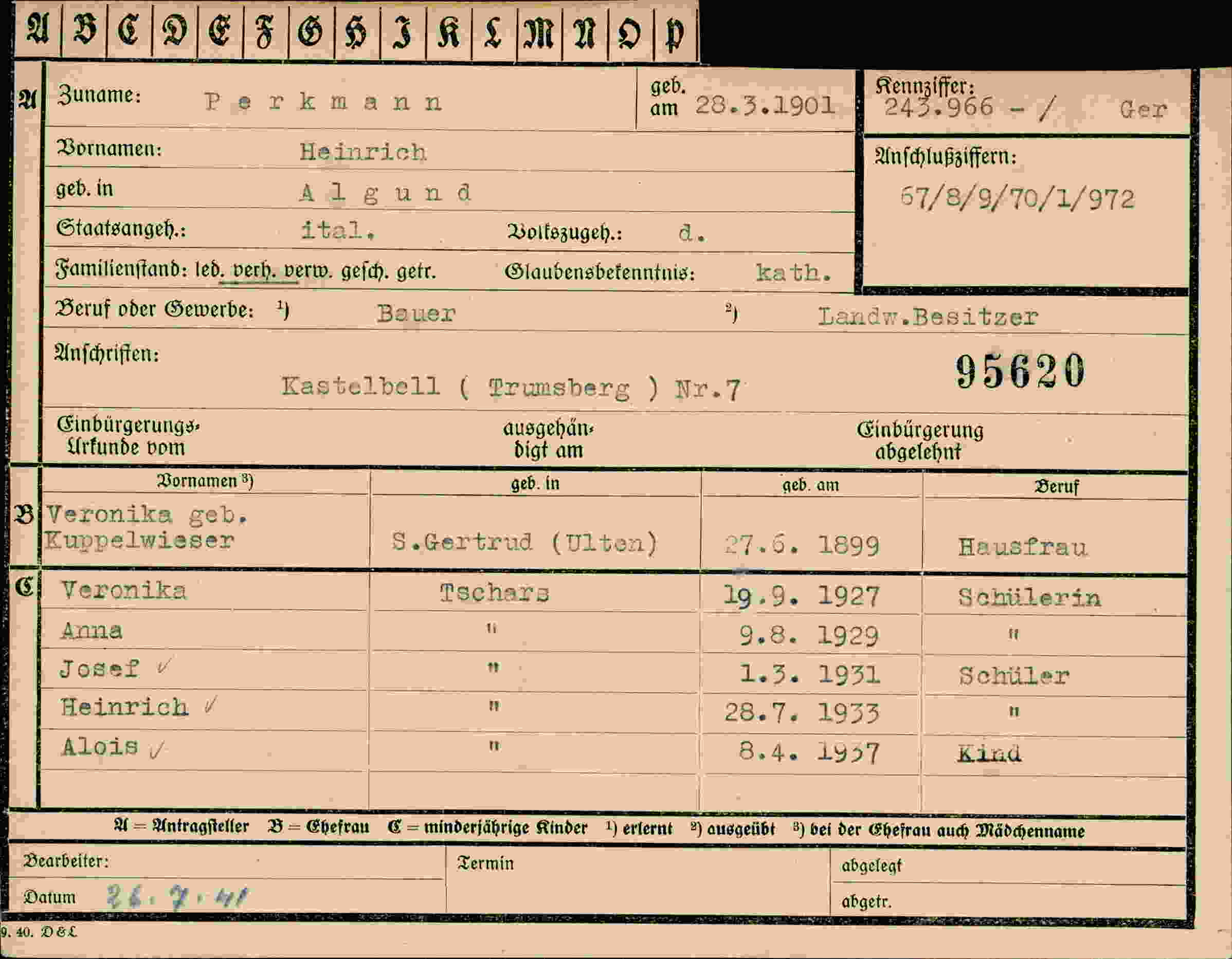Dokument für Heinrich Perkmann