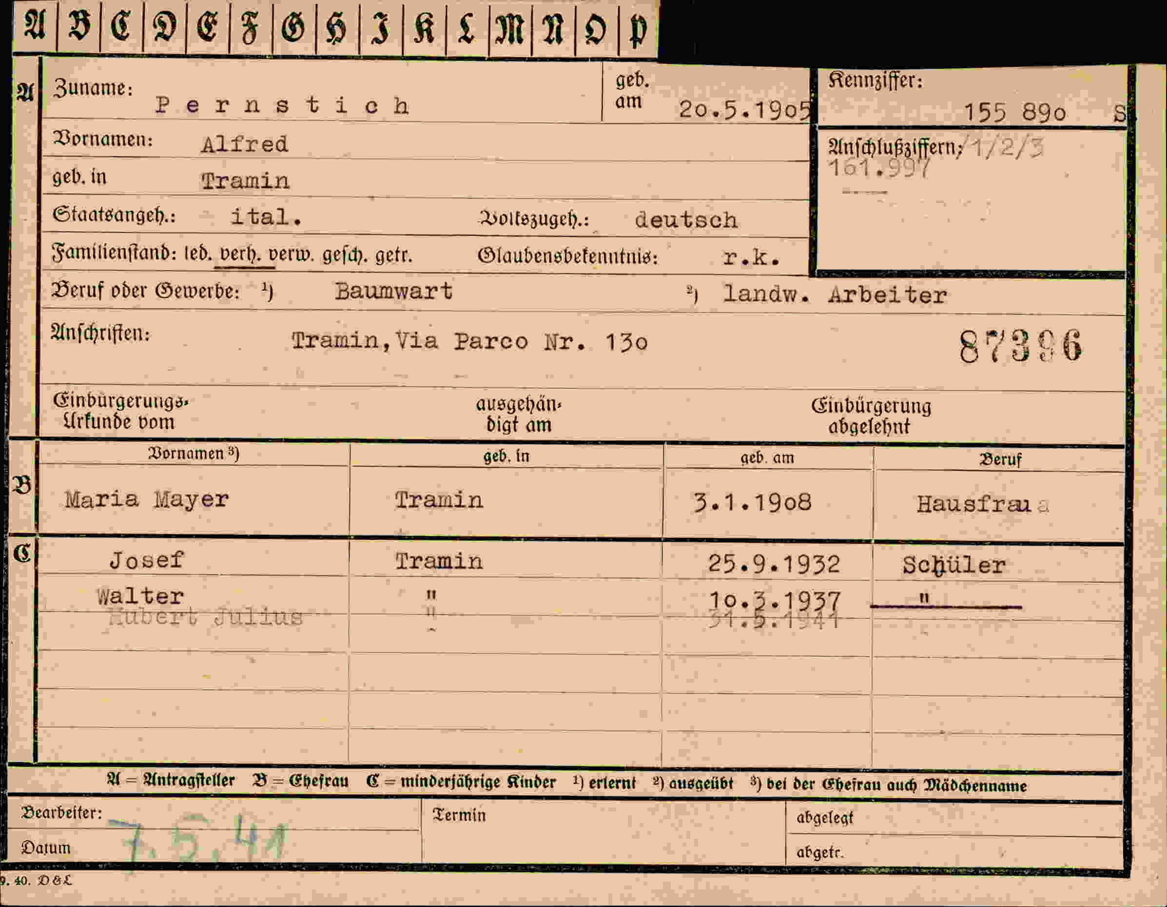 Dokument für Alfred Pernstich