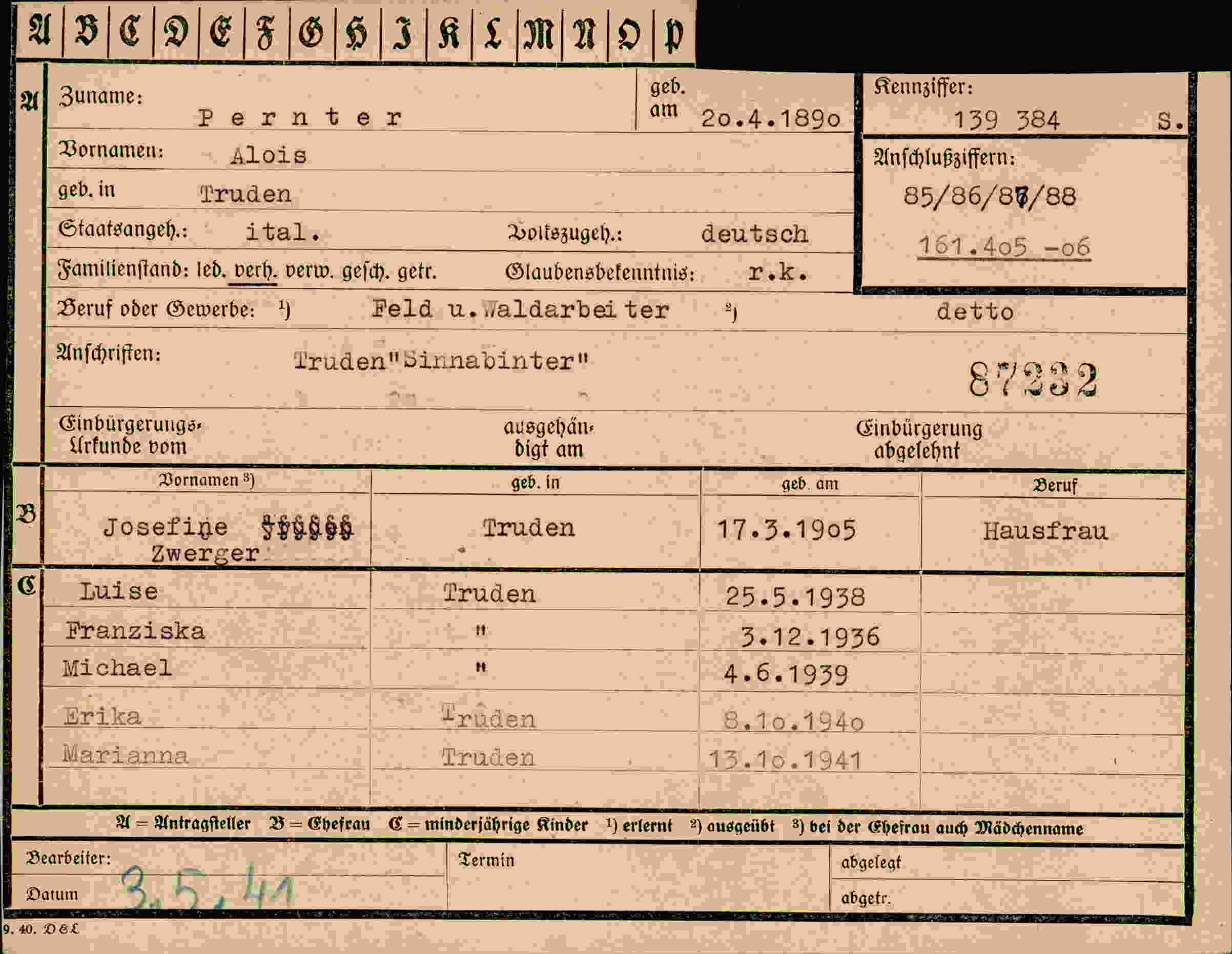 Dokument für Alois Pernter