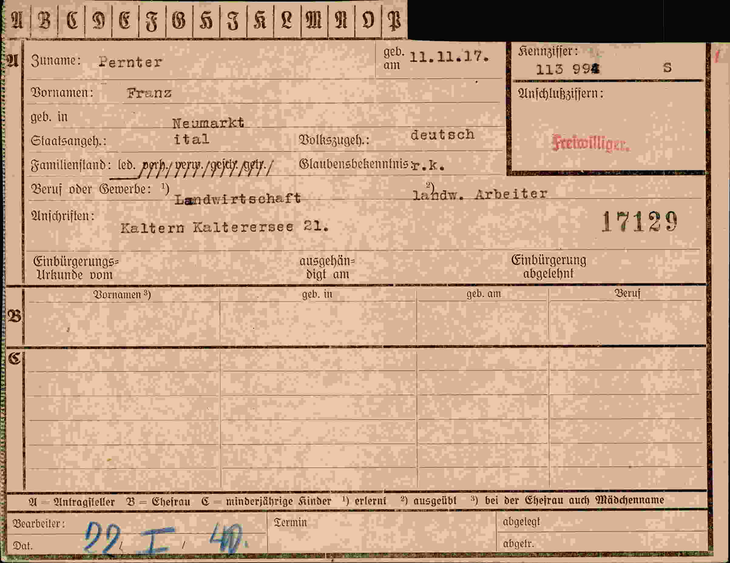 Dokument für Franz Pernter