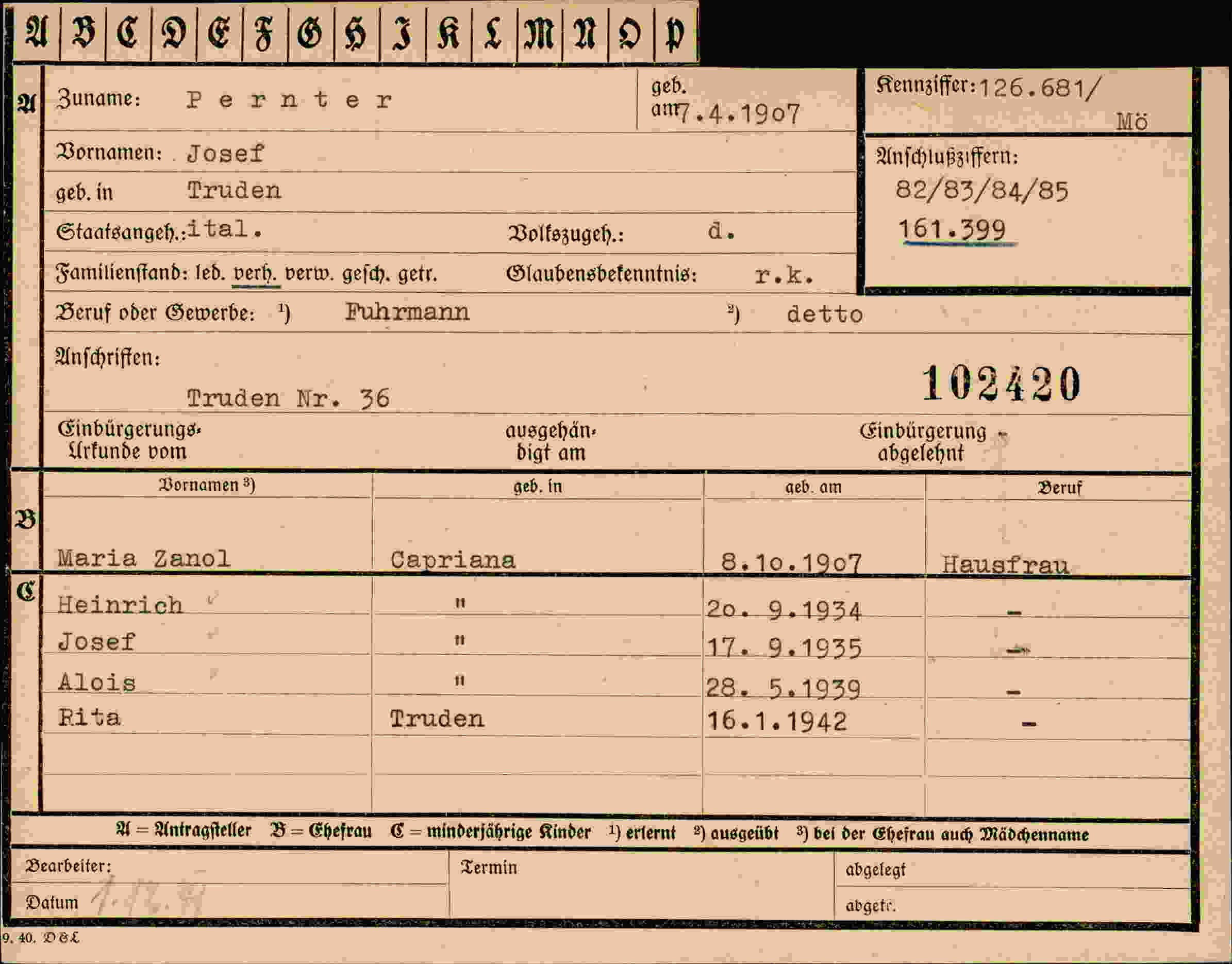 Dokument für Josef Pernter