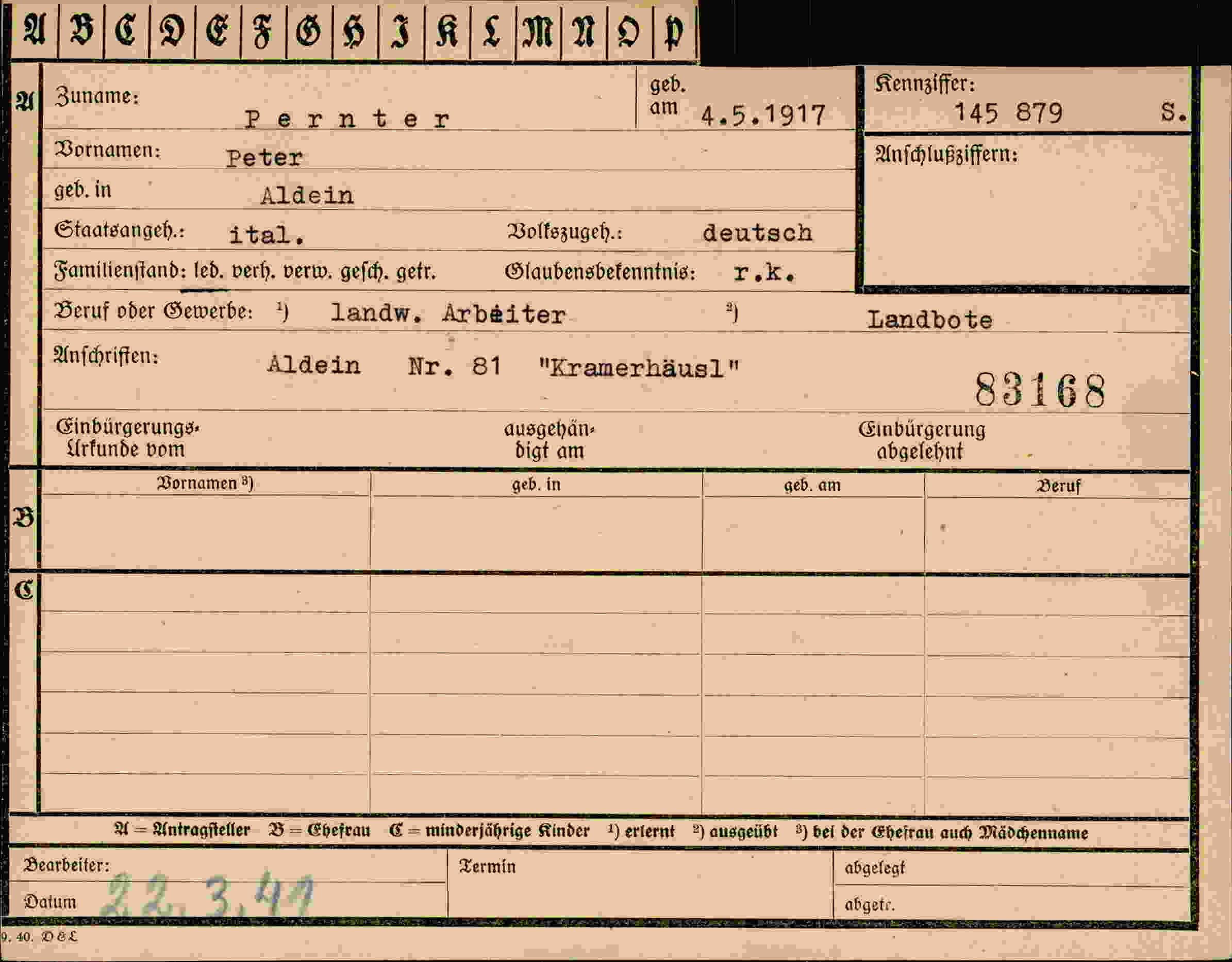 Vorderseite des Dokuments