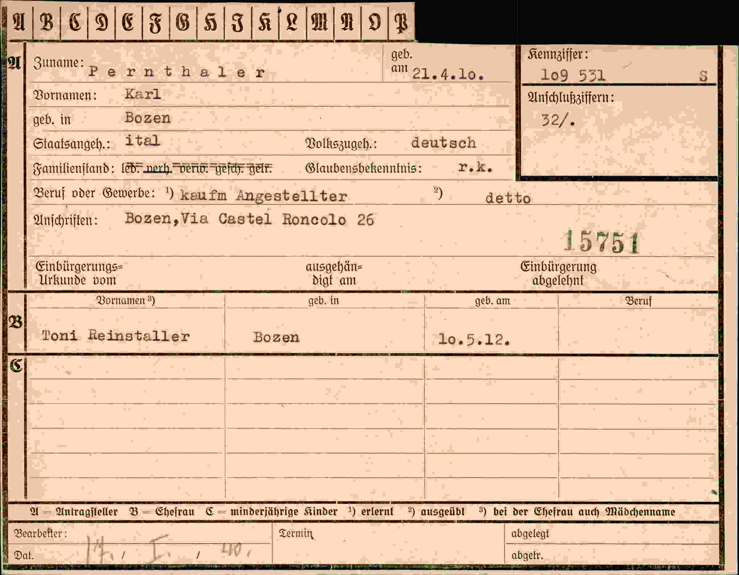 Dokument für Karl Pernthaler