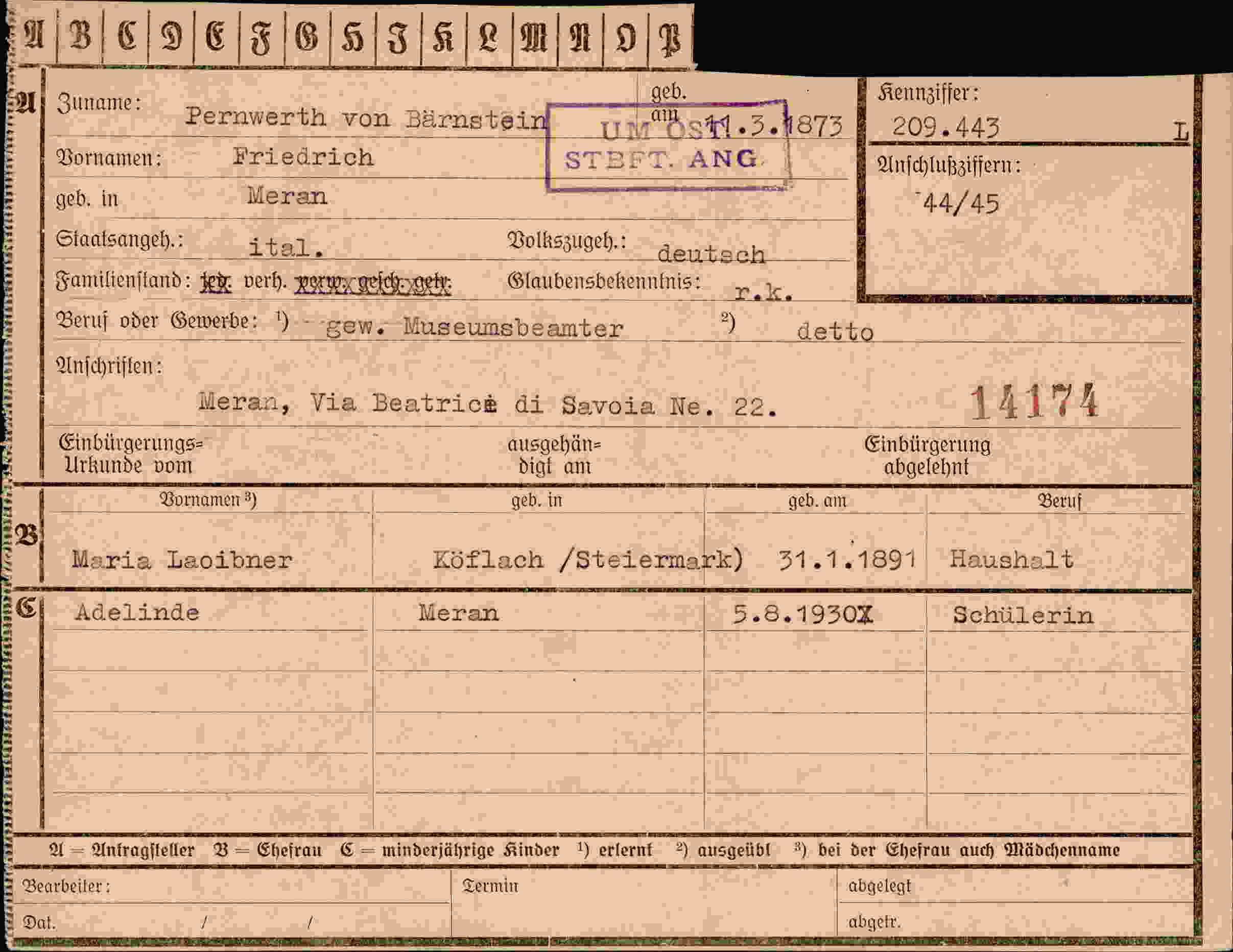 Dokument für Friedrich Pernwerth von Bärnstein