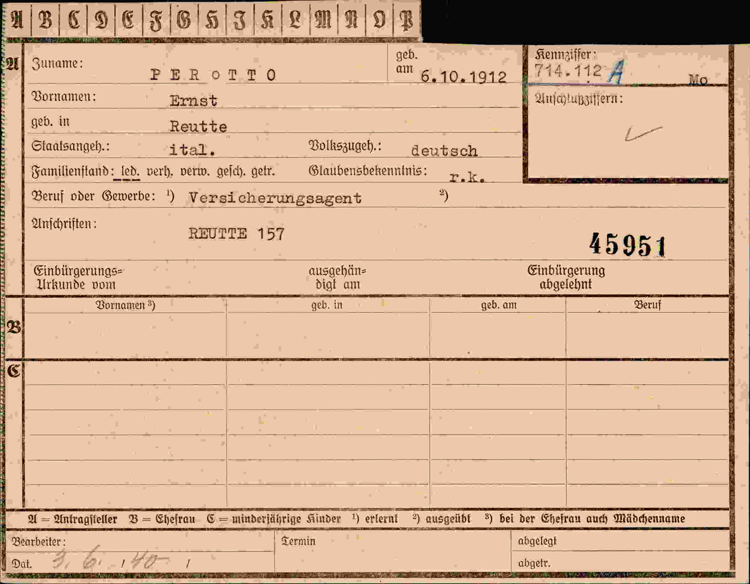 Dokument für Ernst Perotto