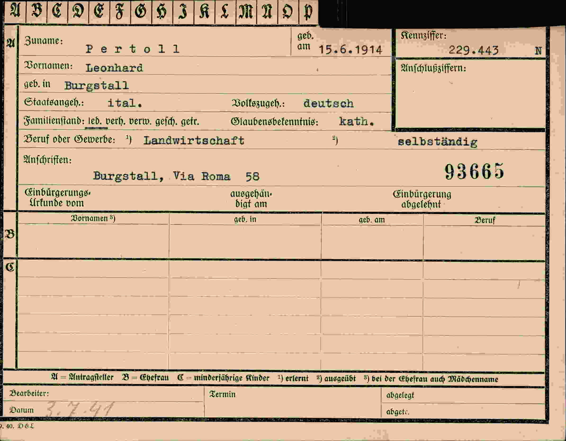 Vorderseite des Dokuments