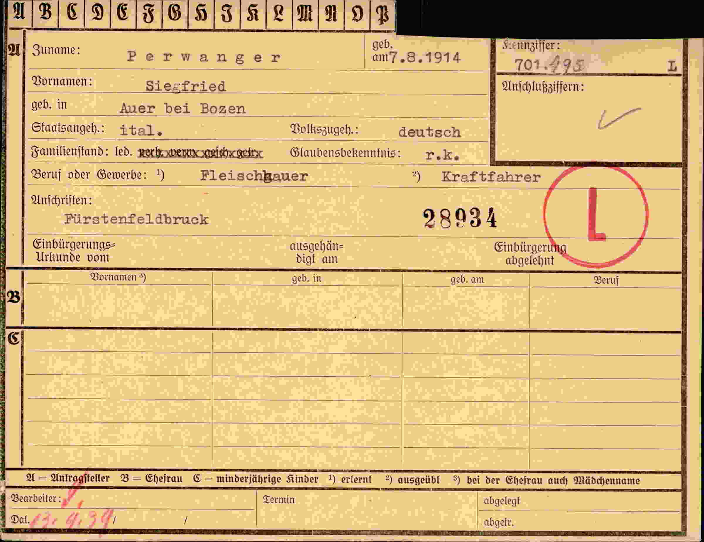 Dokument für Siegfried Perwanger