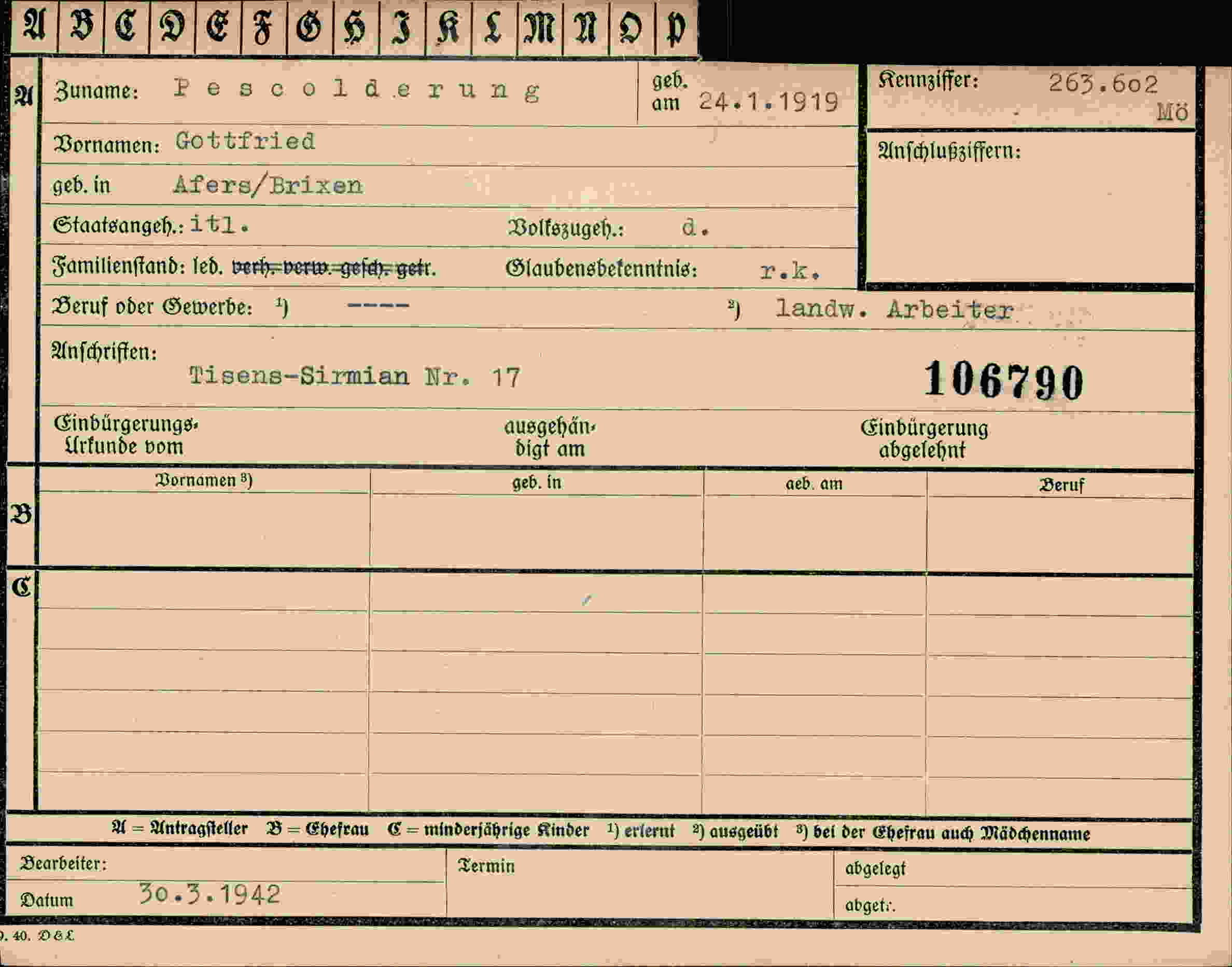 Dokument für Gottfried Pescolderung