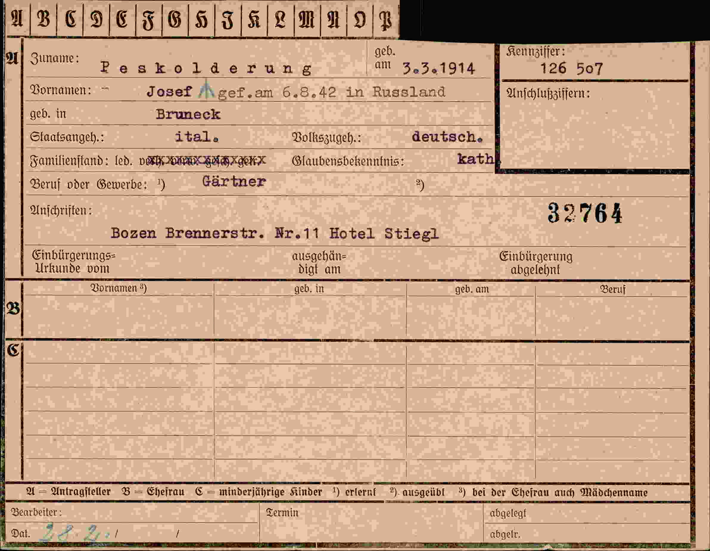 Dokument für Josef Peskolderung