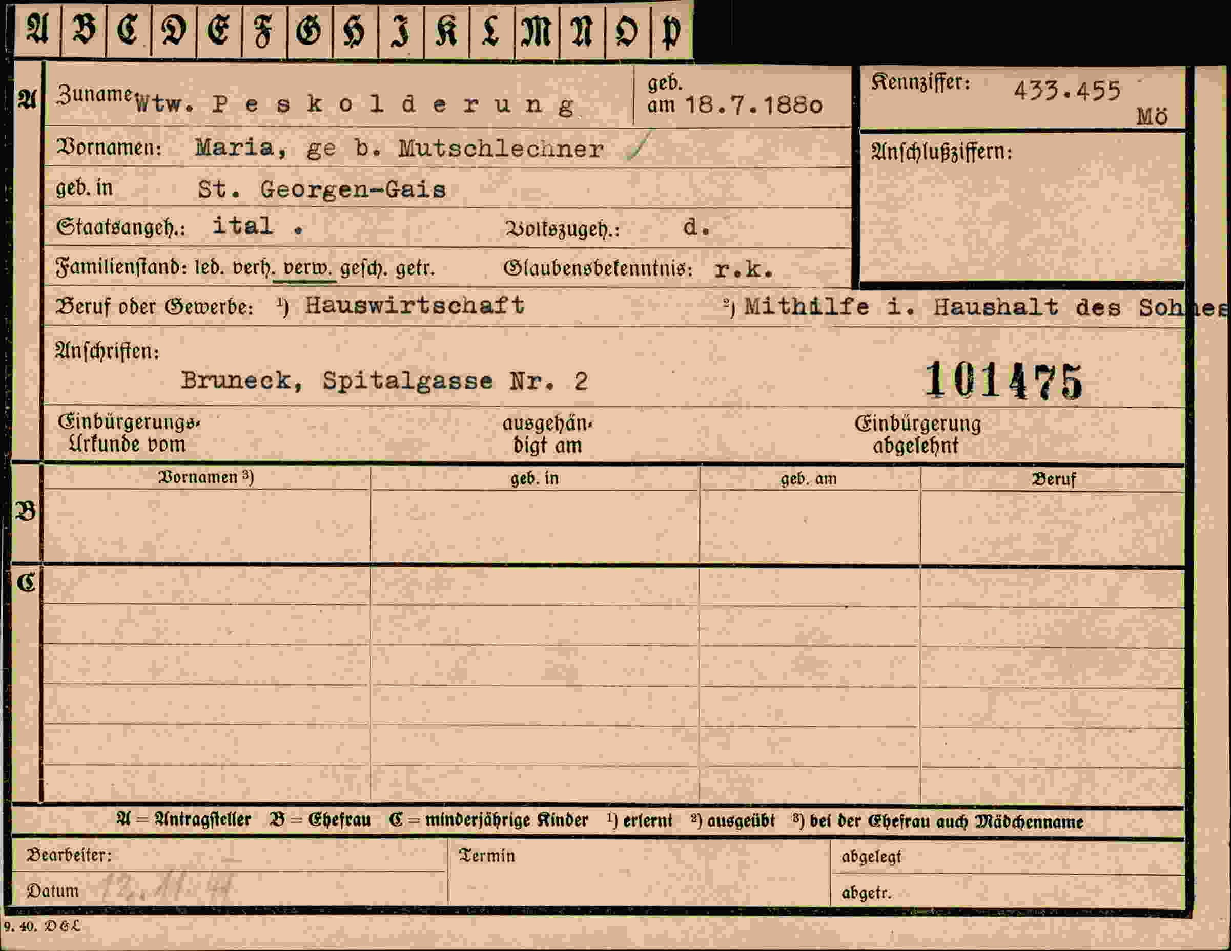 Dokument für Maria Peskolderung