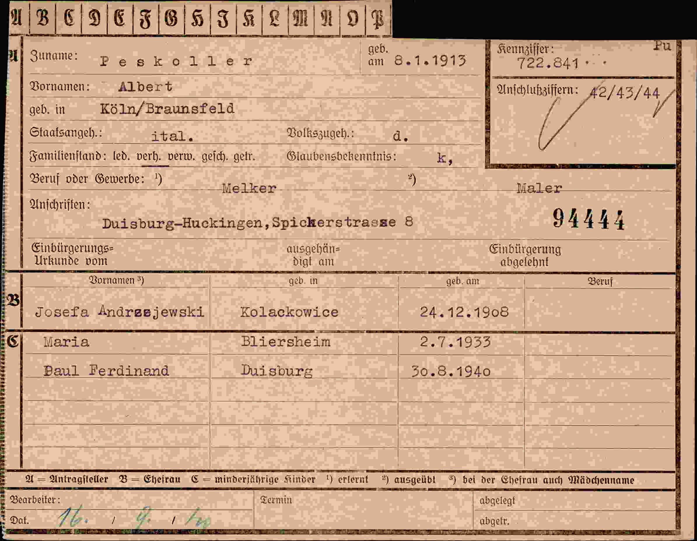 Dokument für Albert Peskoller