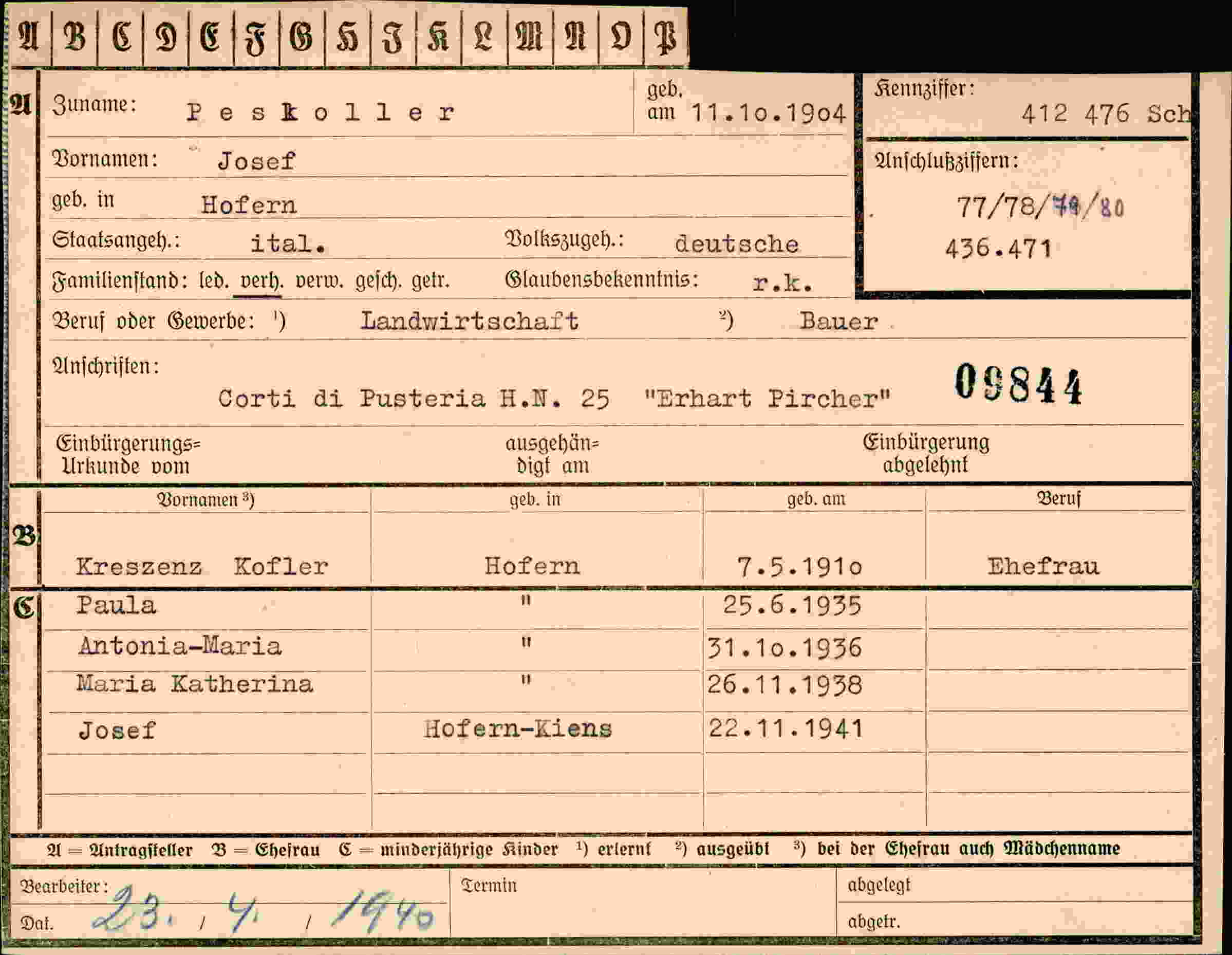 Dokument für Josef Peskoller