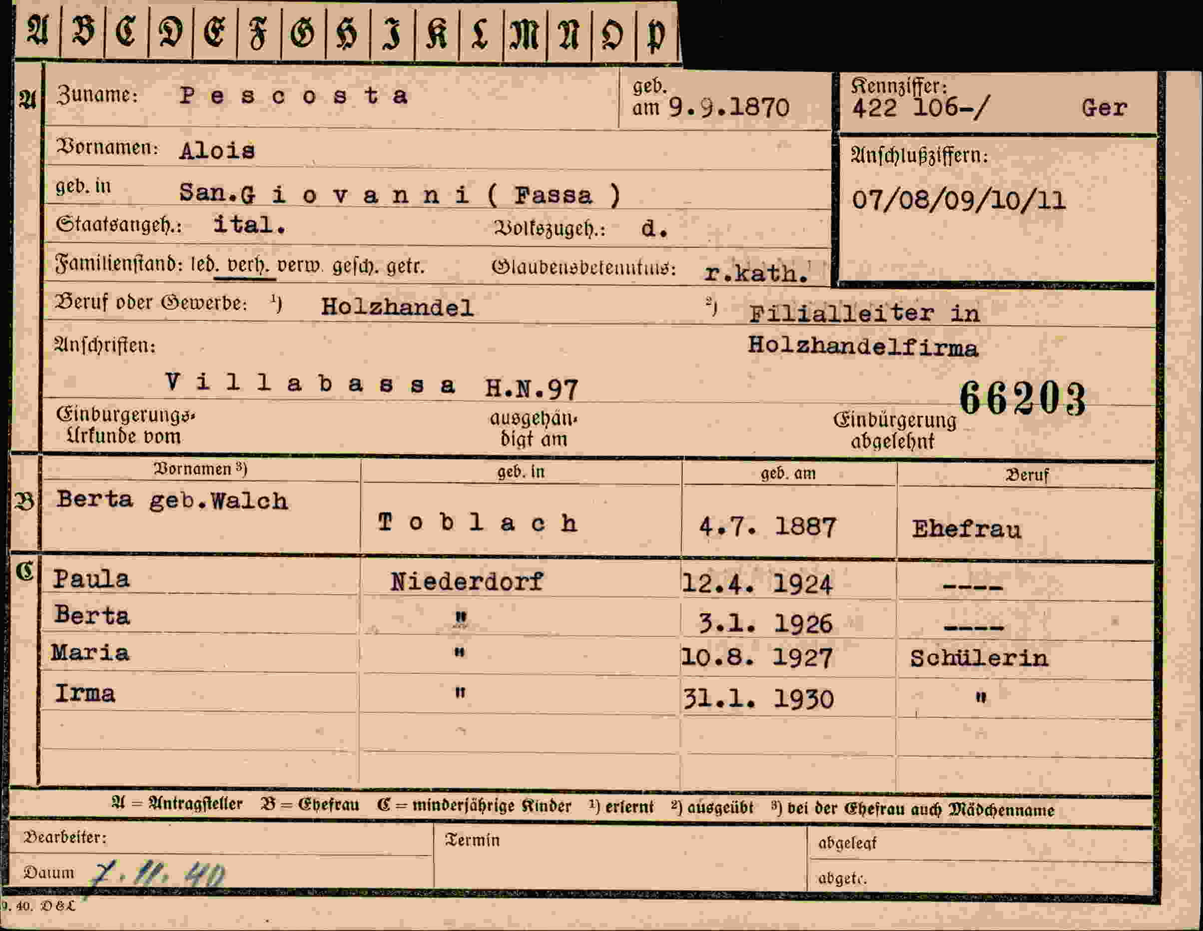 Dokument für Alois Pescosta