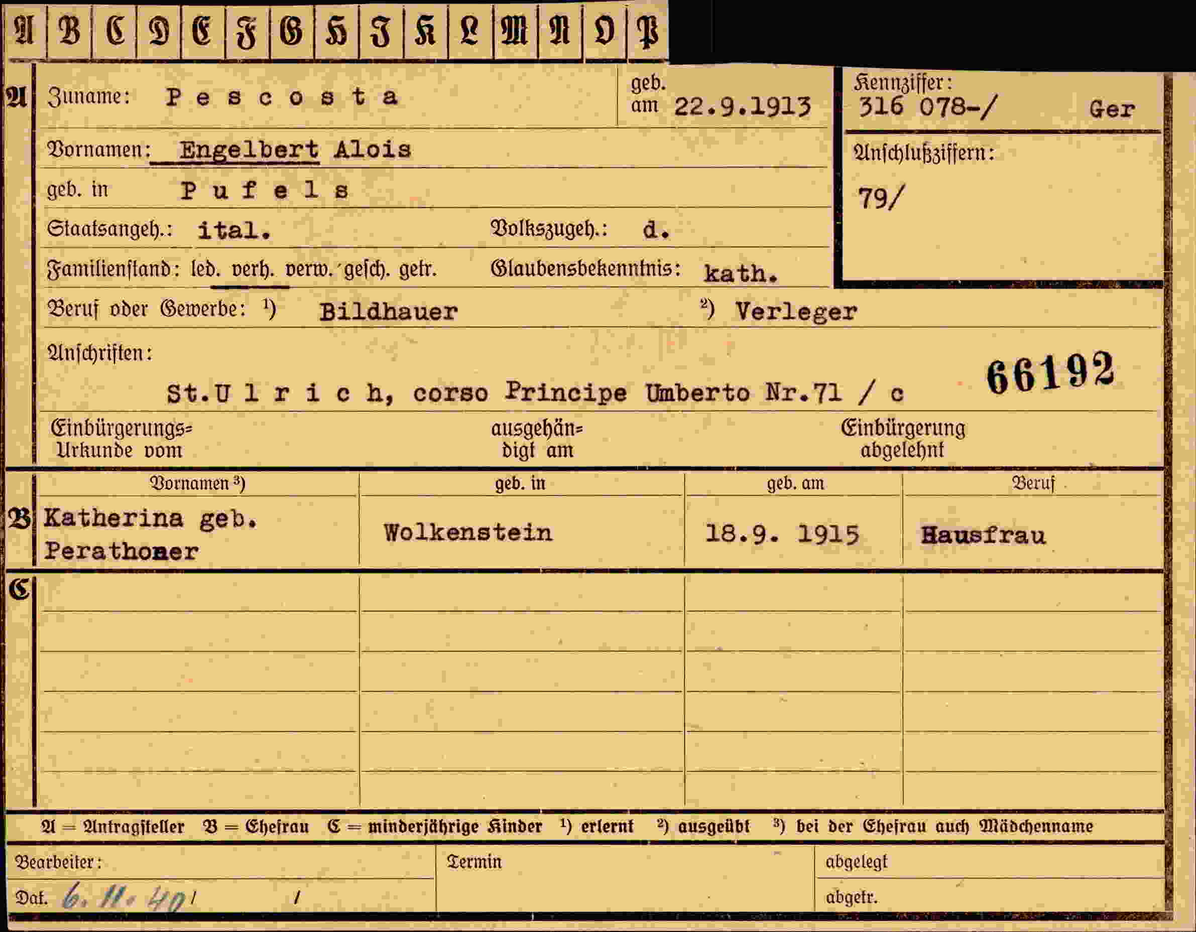 Dokument für Engelbert Alois Pescosta