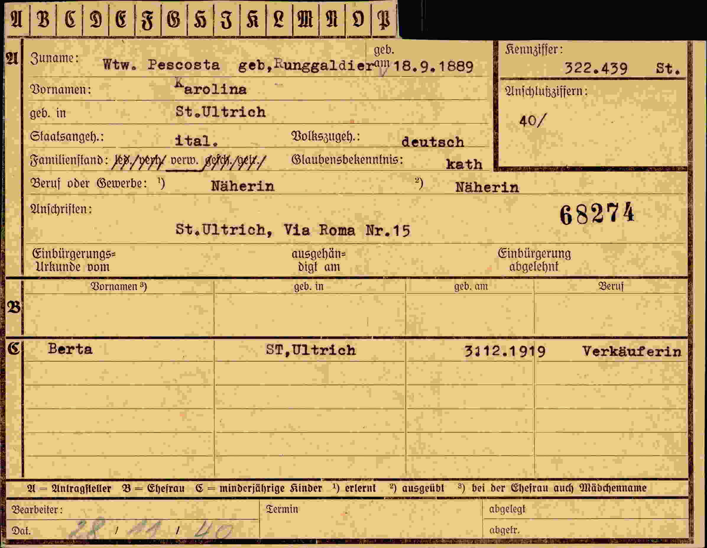 Dokument für Karolina Pescosta