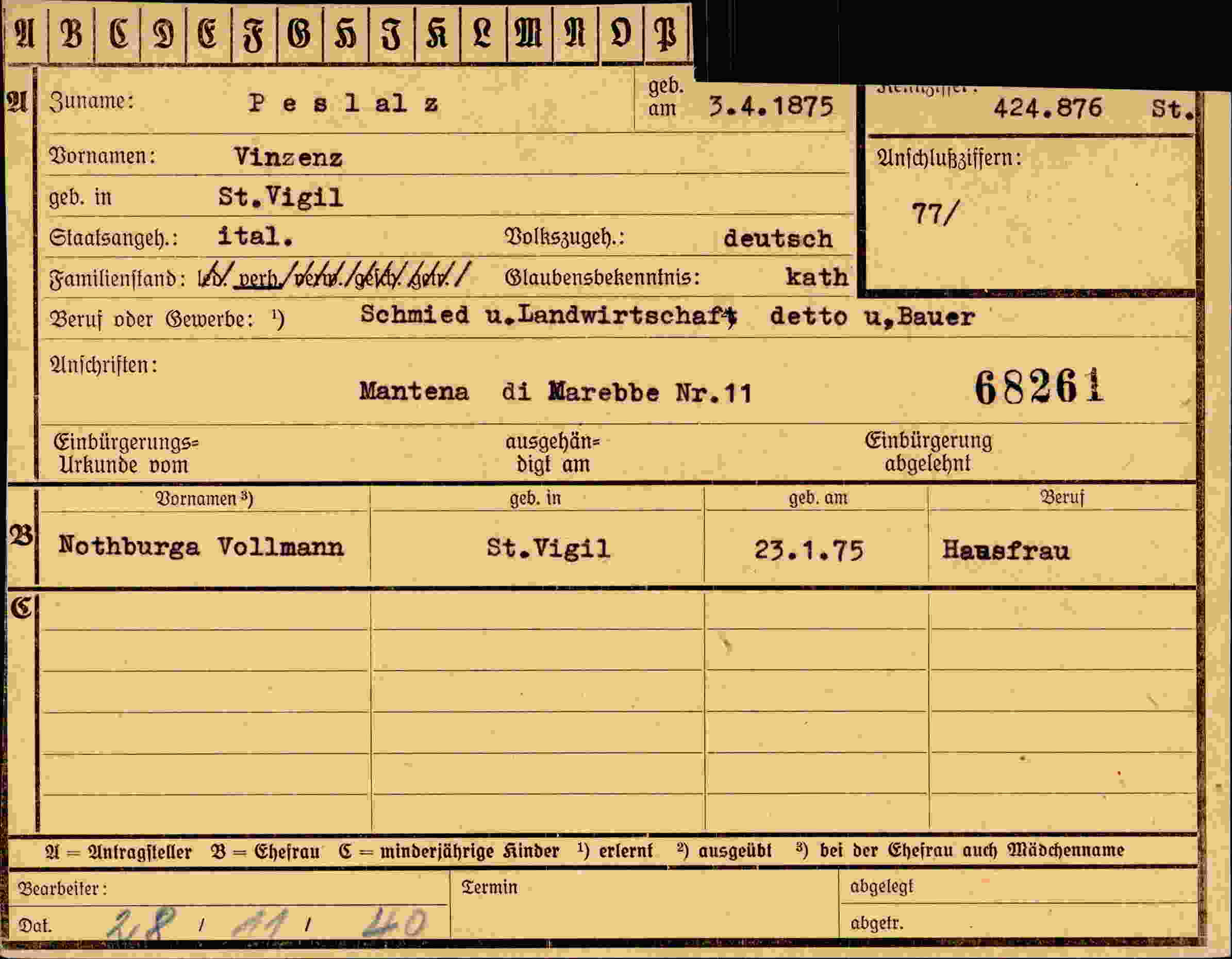 Vorderseite des Dokuments