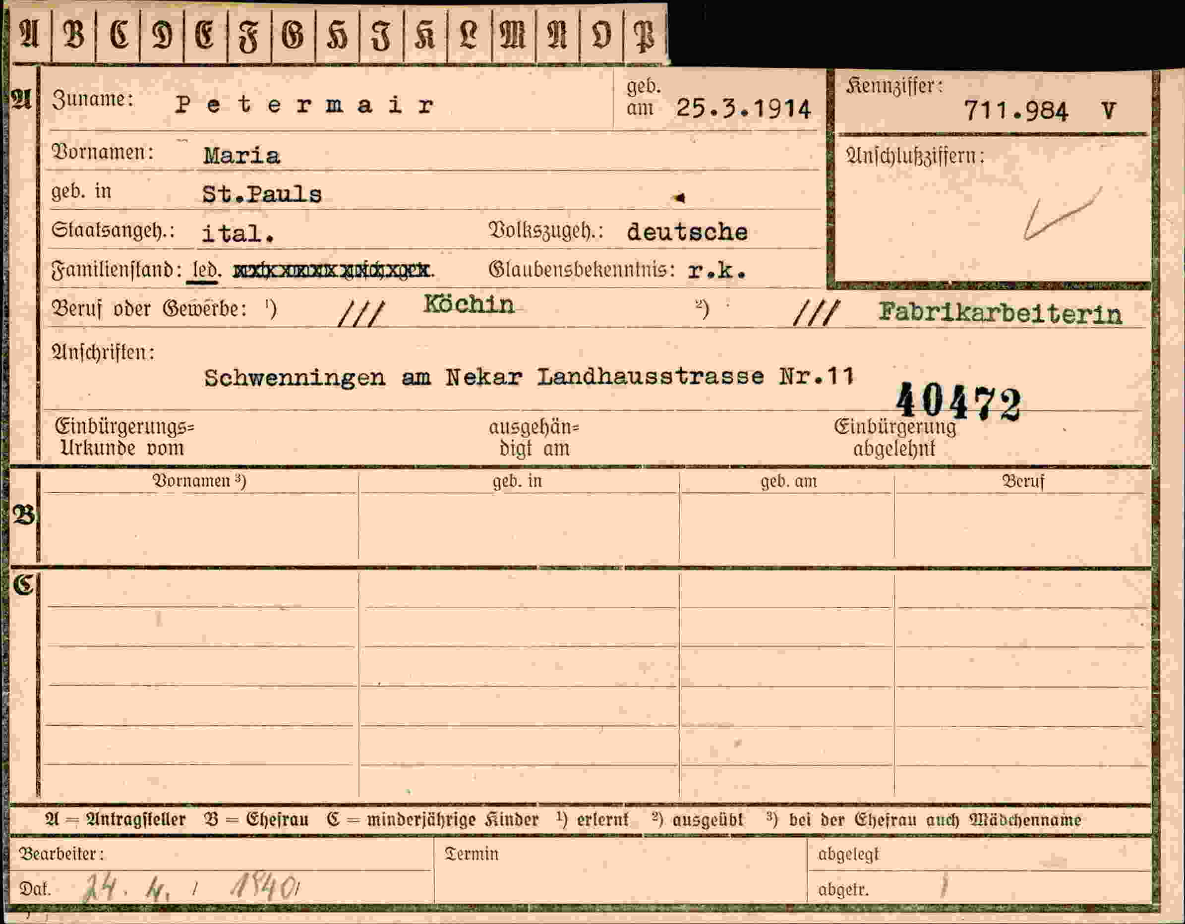 Vorderseite des Dokuments