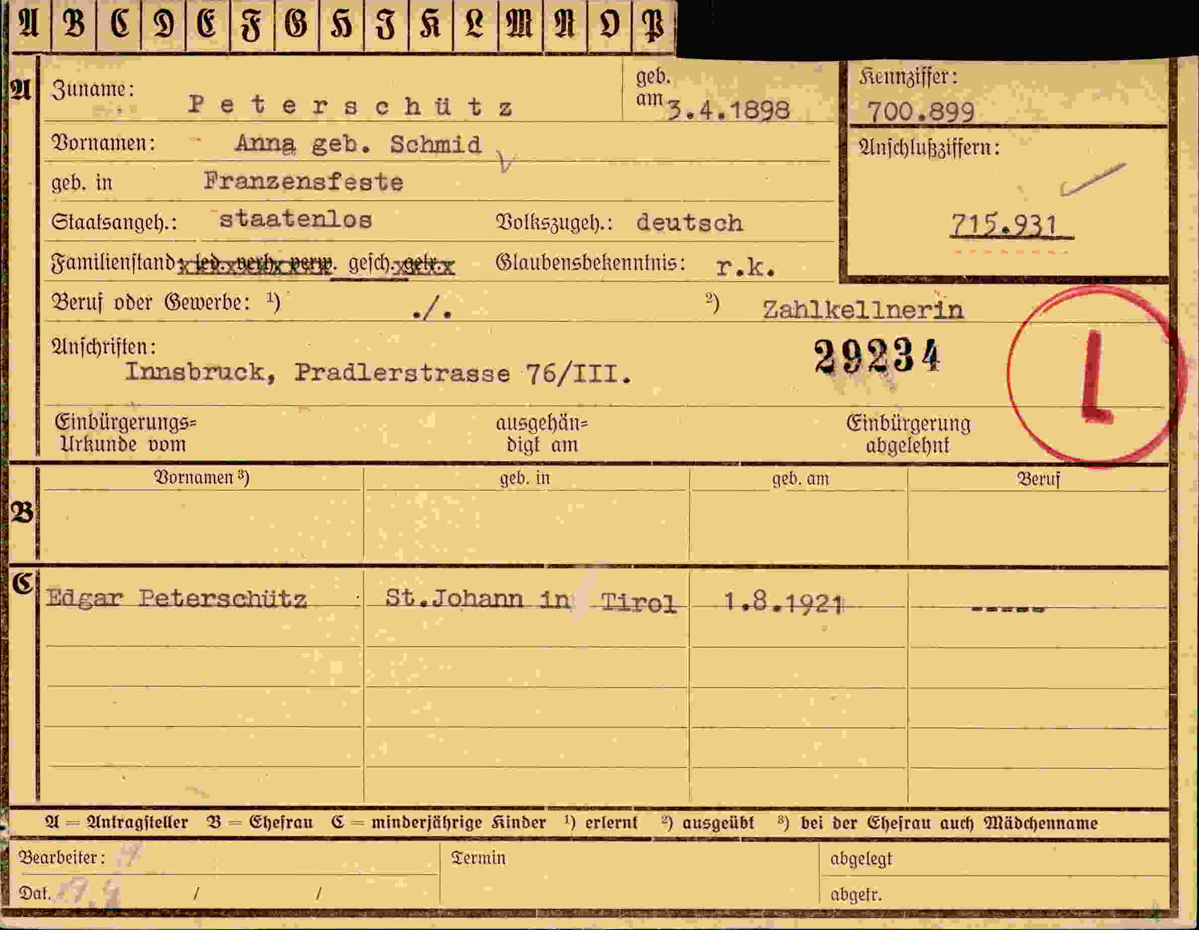 Dokument für Anna Peterschütz