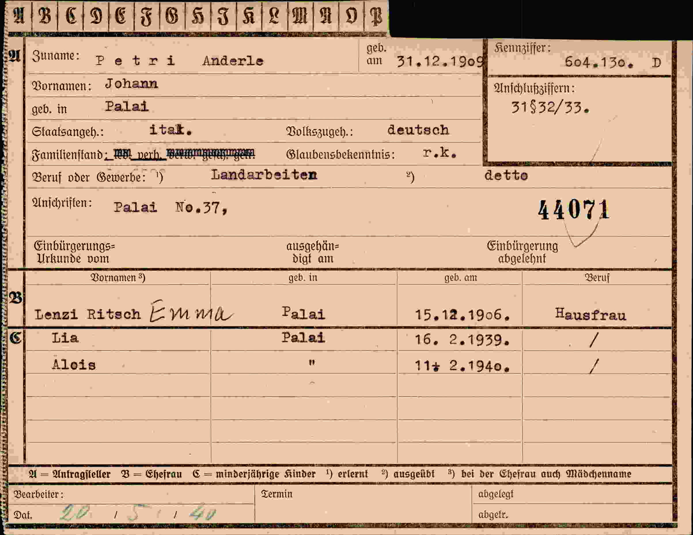 Vorderseite des Dokuments