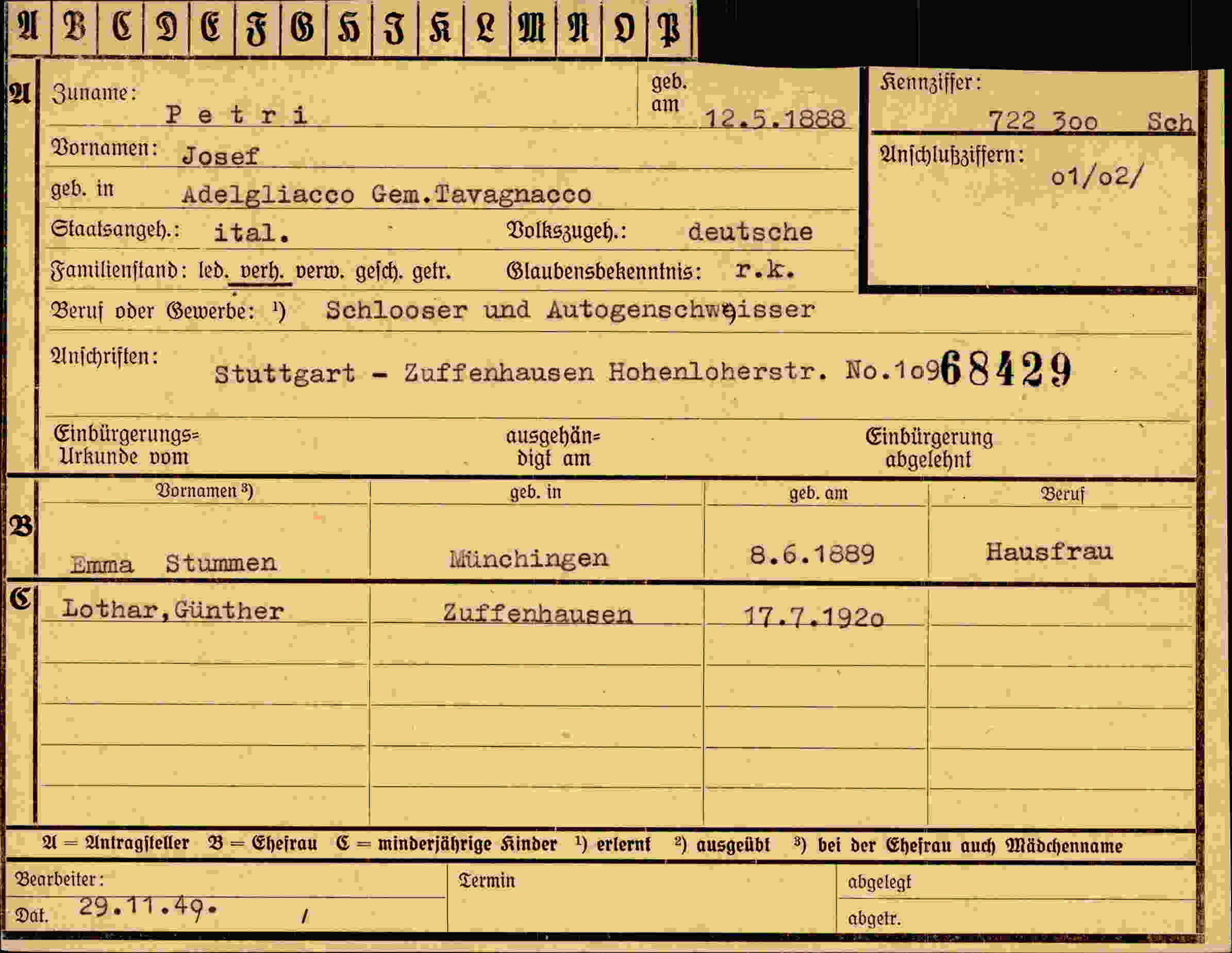 Vorderseite des Dokuments