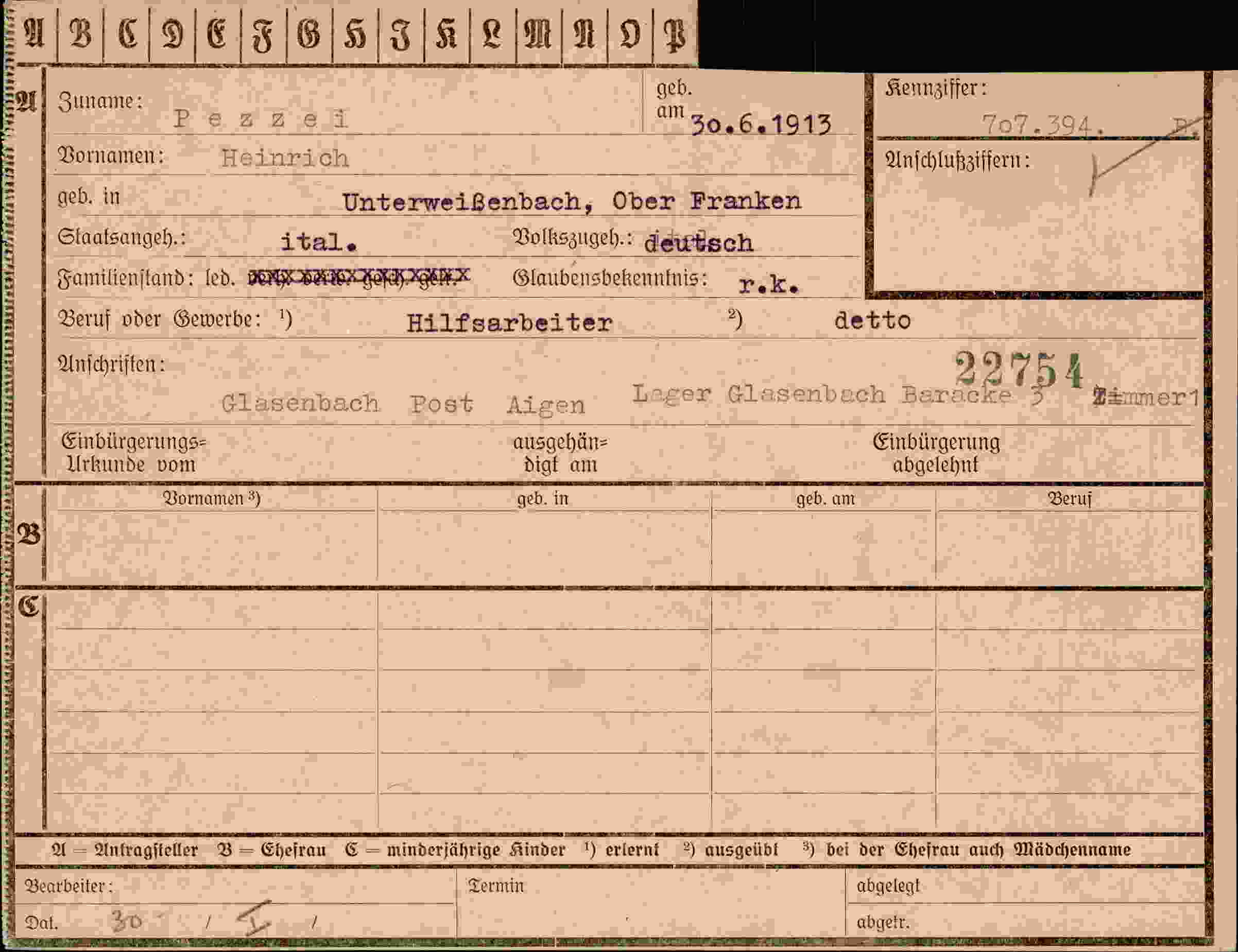 Dokument für Heinrich Pezei