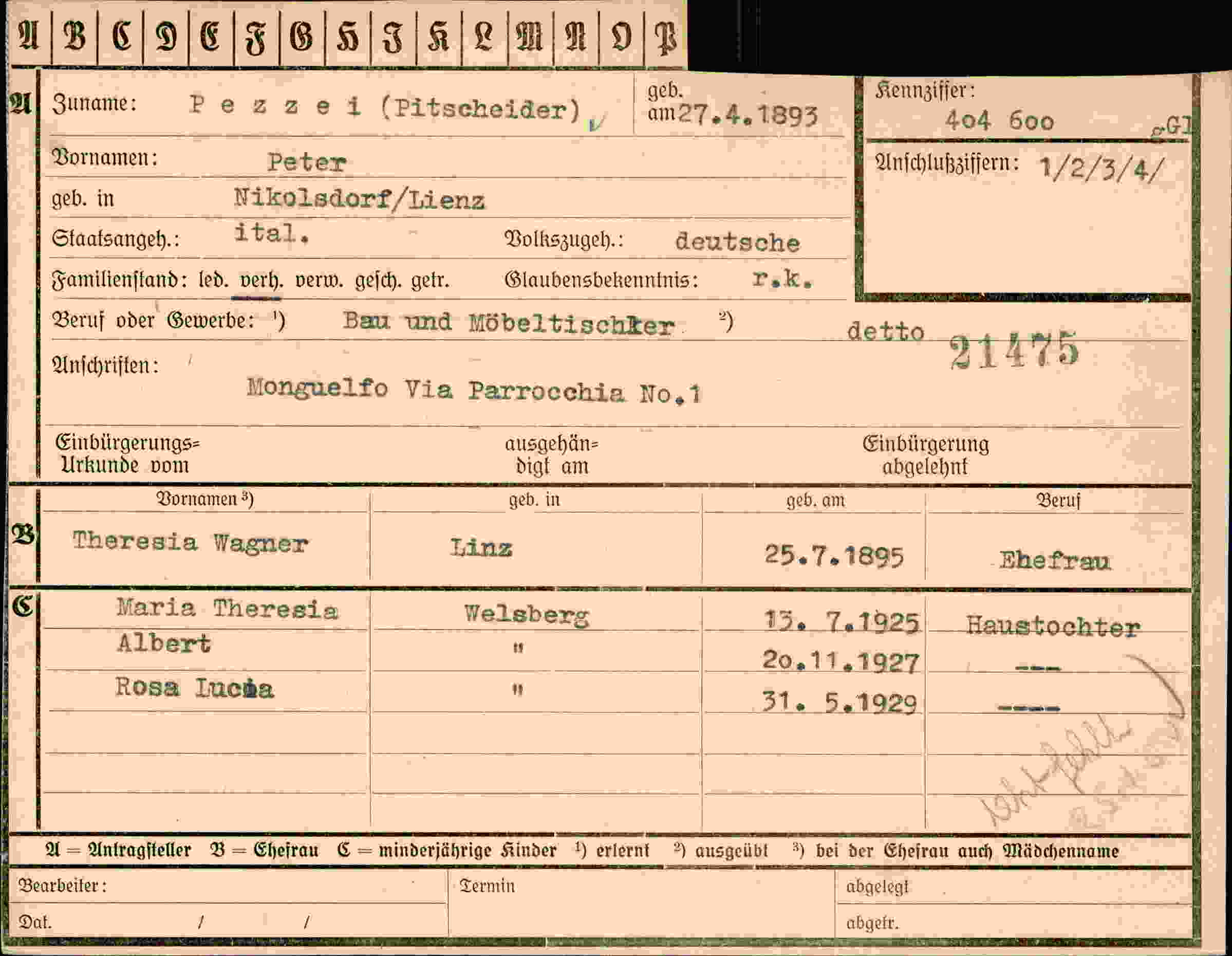 Dokument für Peter Pezzzei