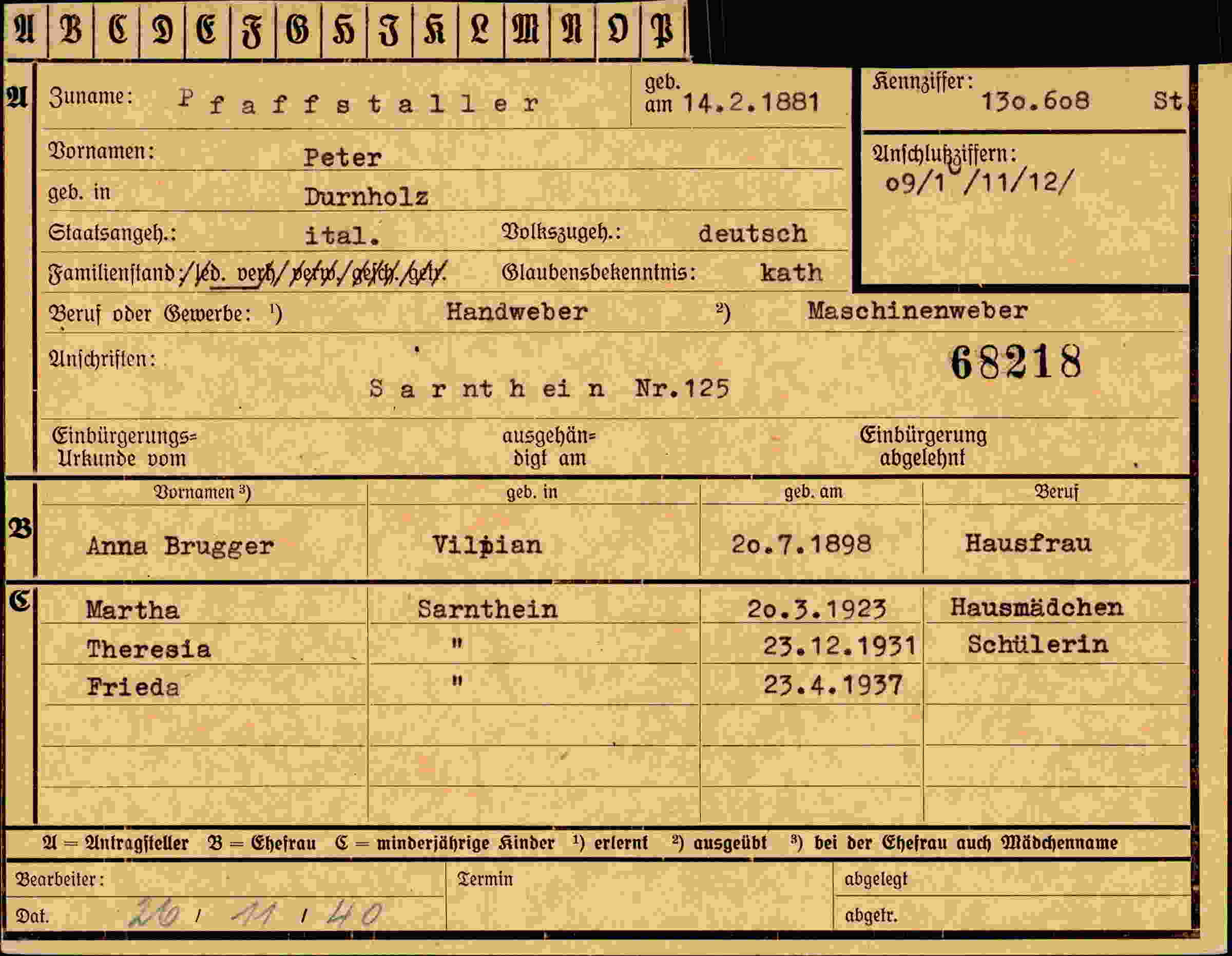 Dokument für Peter Pfaffstaller