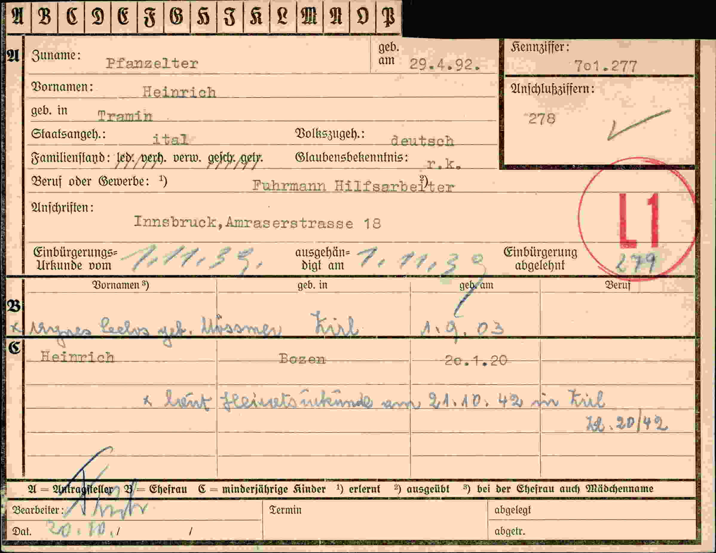 Dokument für Heinrich Pfanzelter