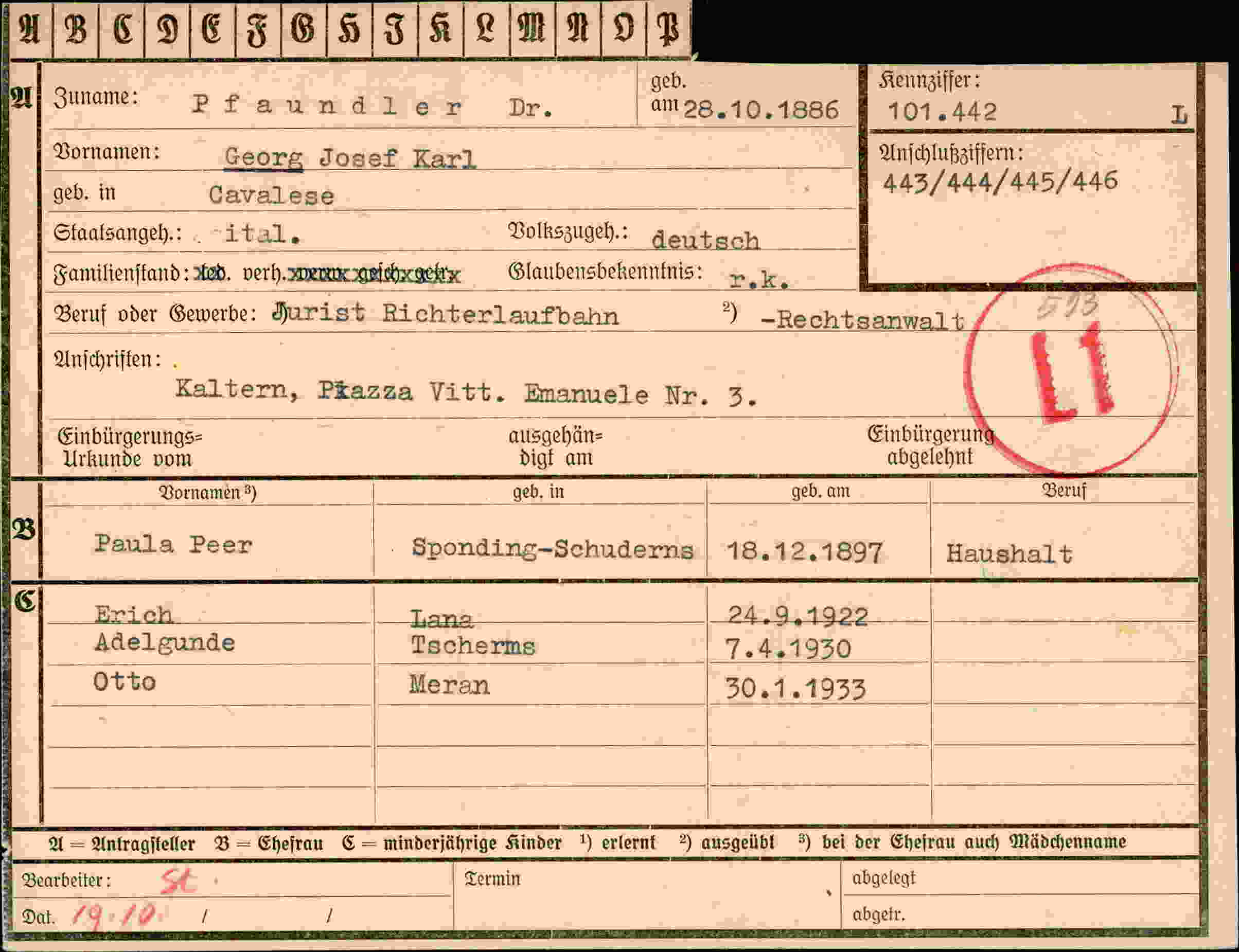 Dokument für Georg Josef Karl Pfaundler Dr