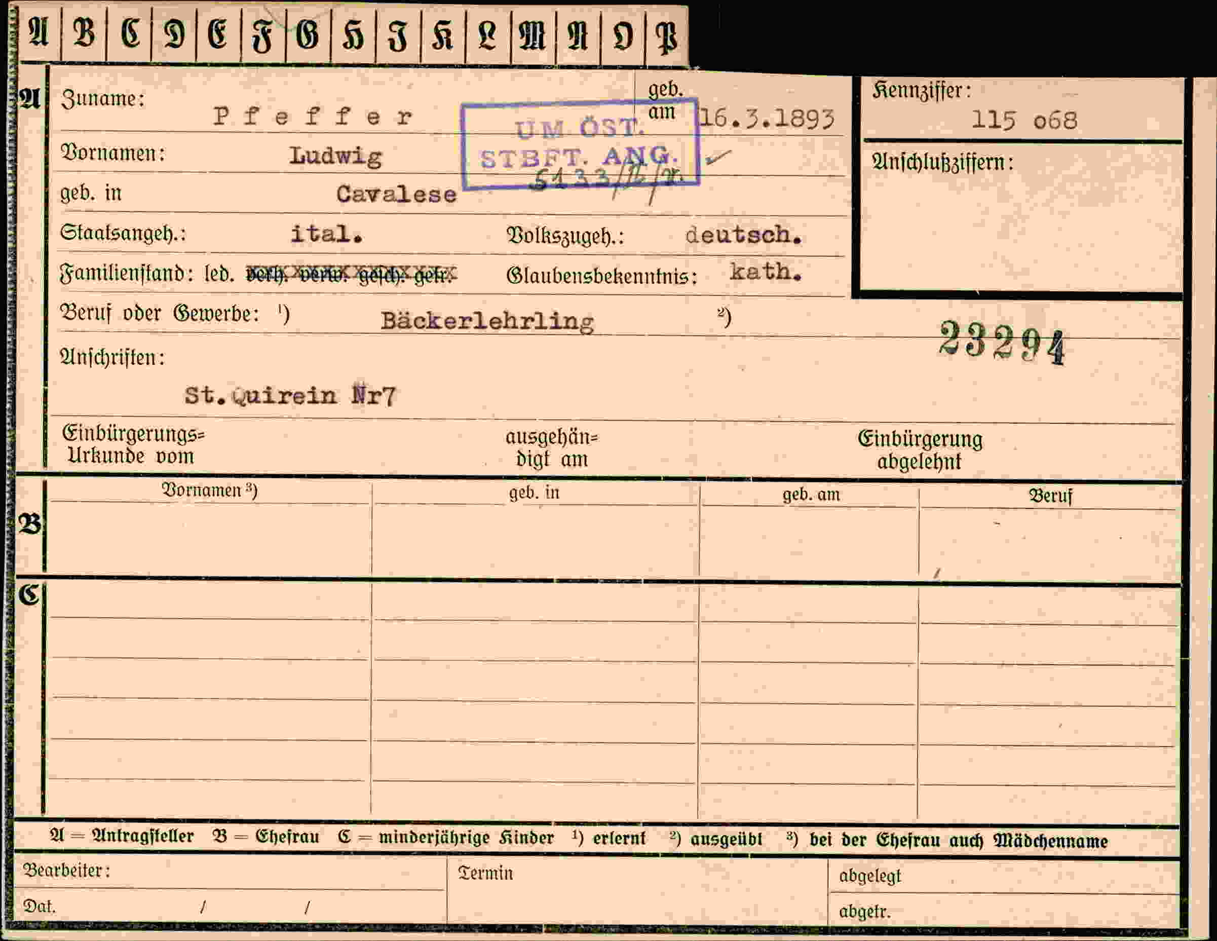 Dokument für Ludwig Pfeffer