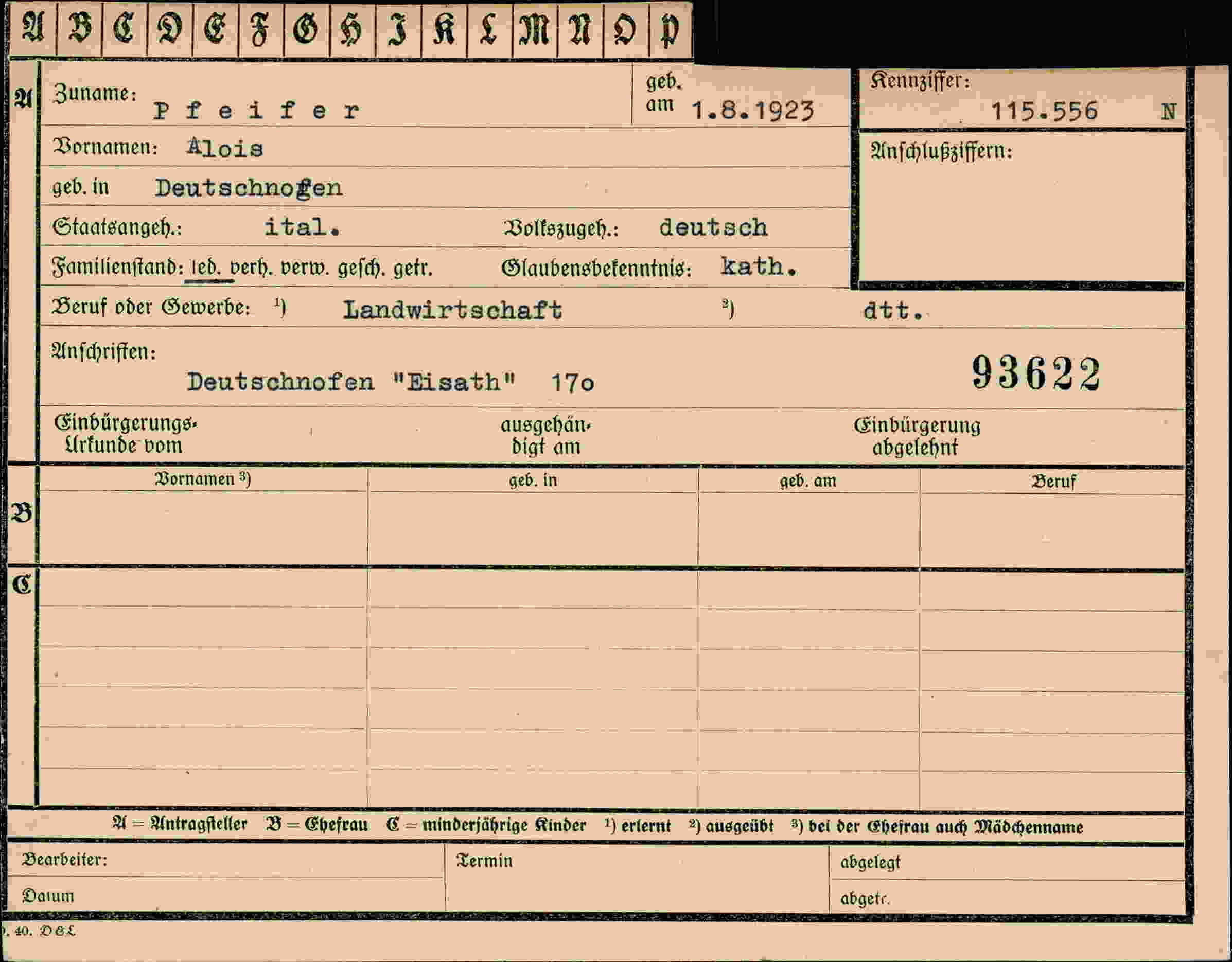 Vorderseite des Dokuments