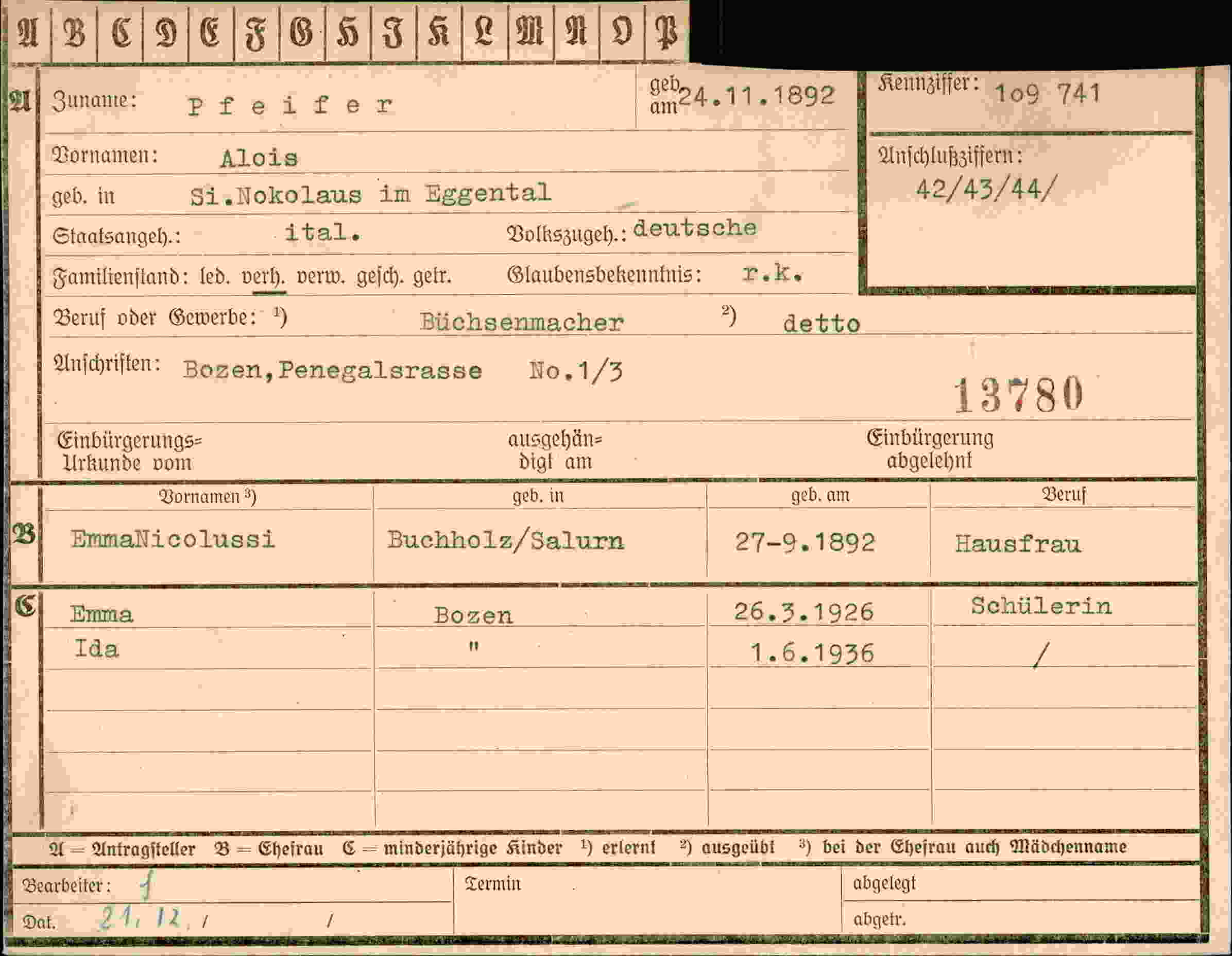 Dokument für Alois Pfeifer