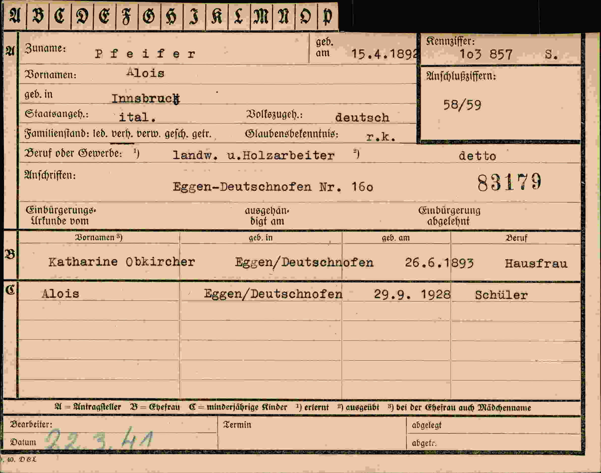 Vorderseite des Dokuments
