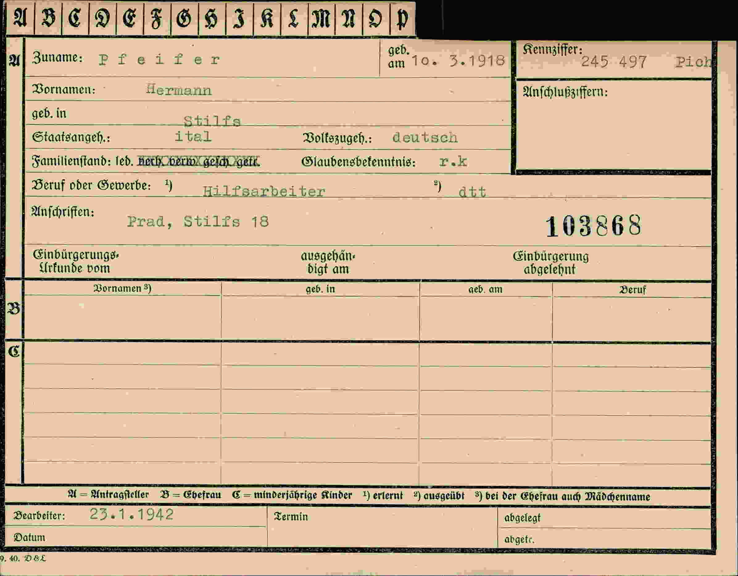 Dokument für Hermann Pfeifer
