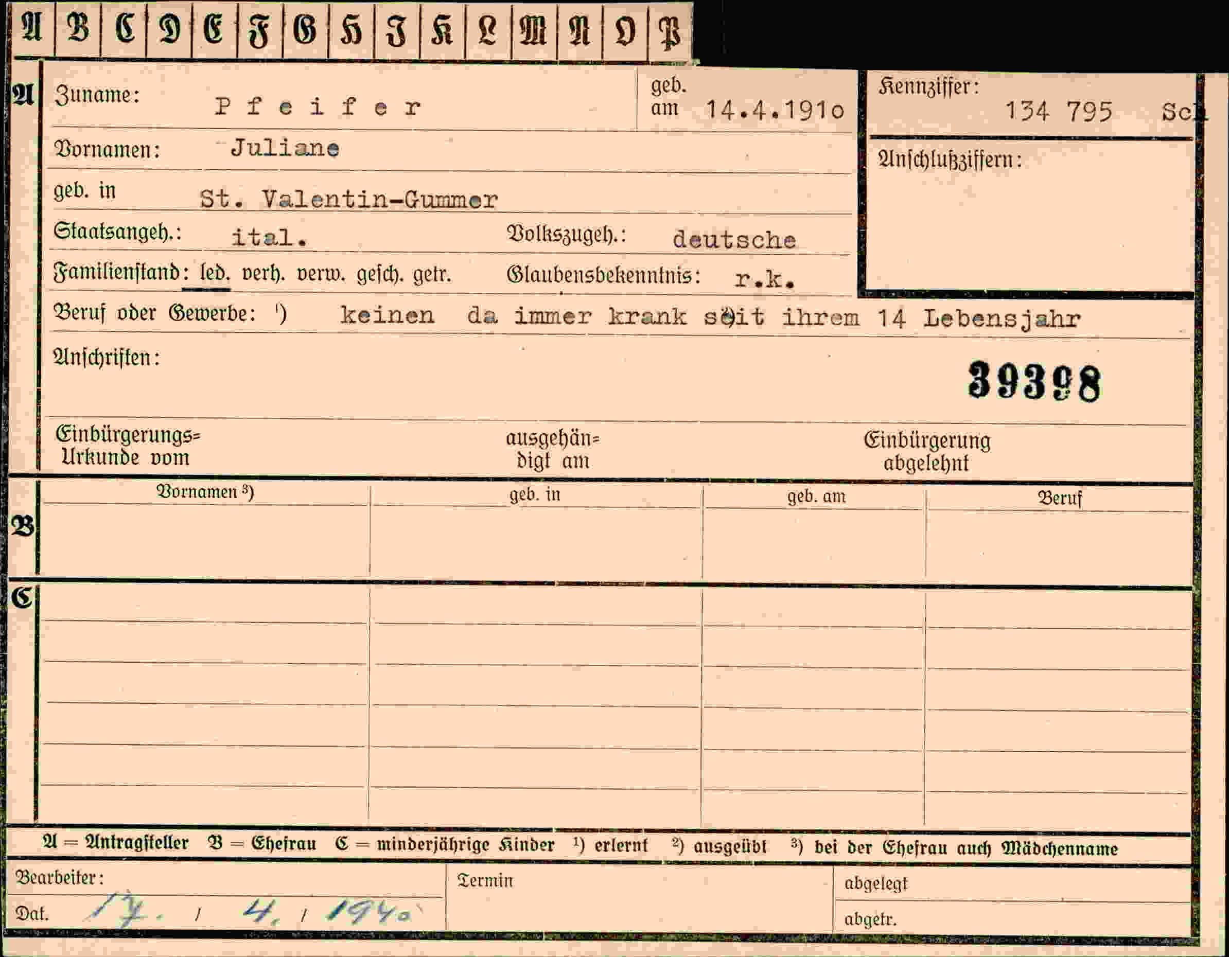 Vorderseite des Dokuments