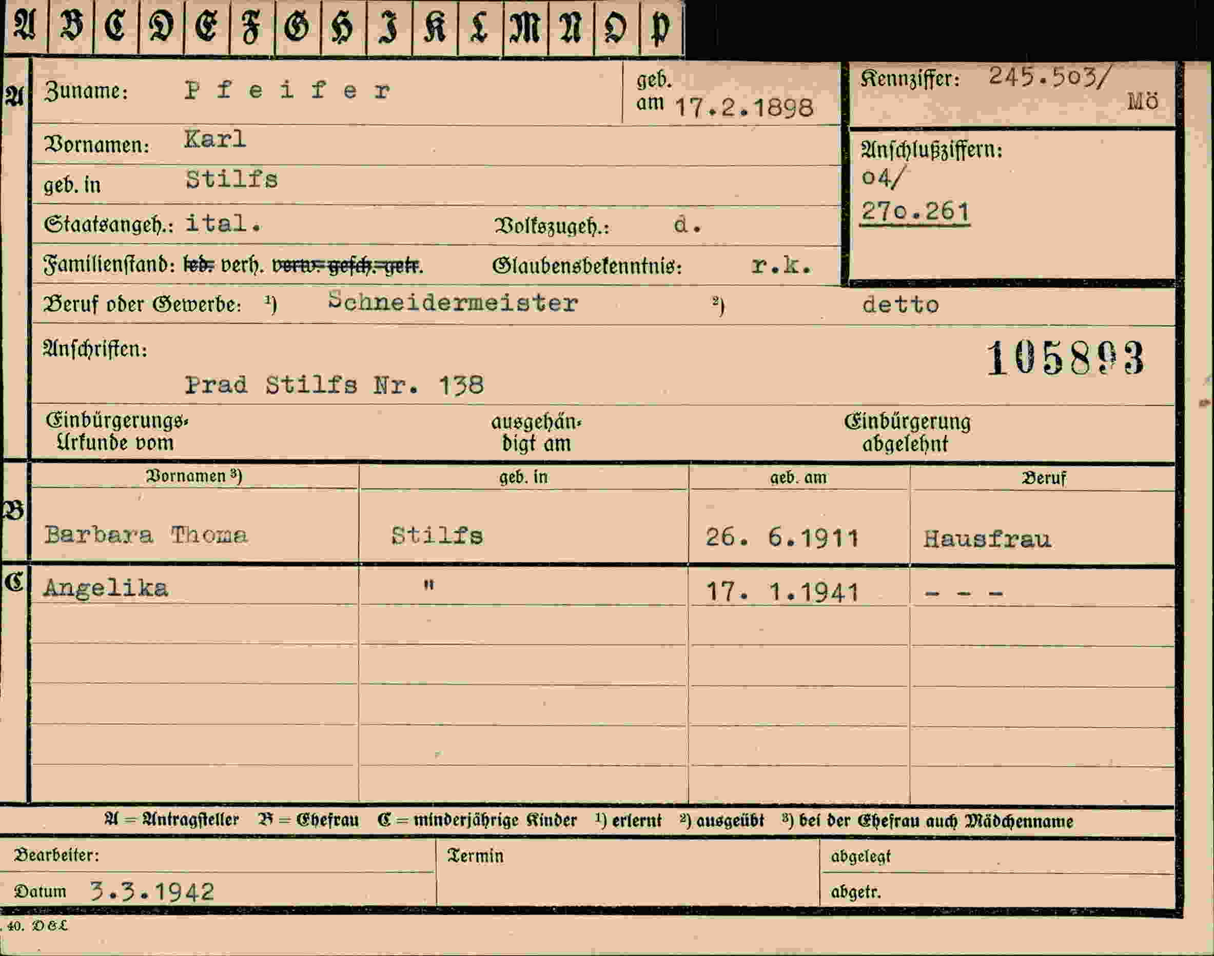 Dokument für Karl Pfeifer