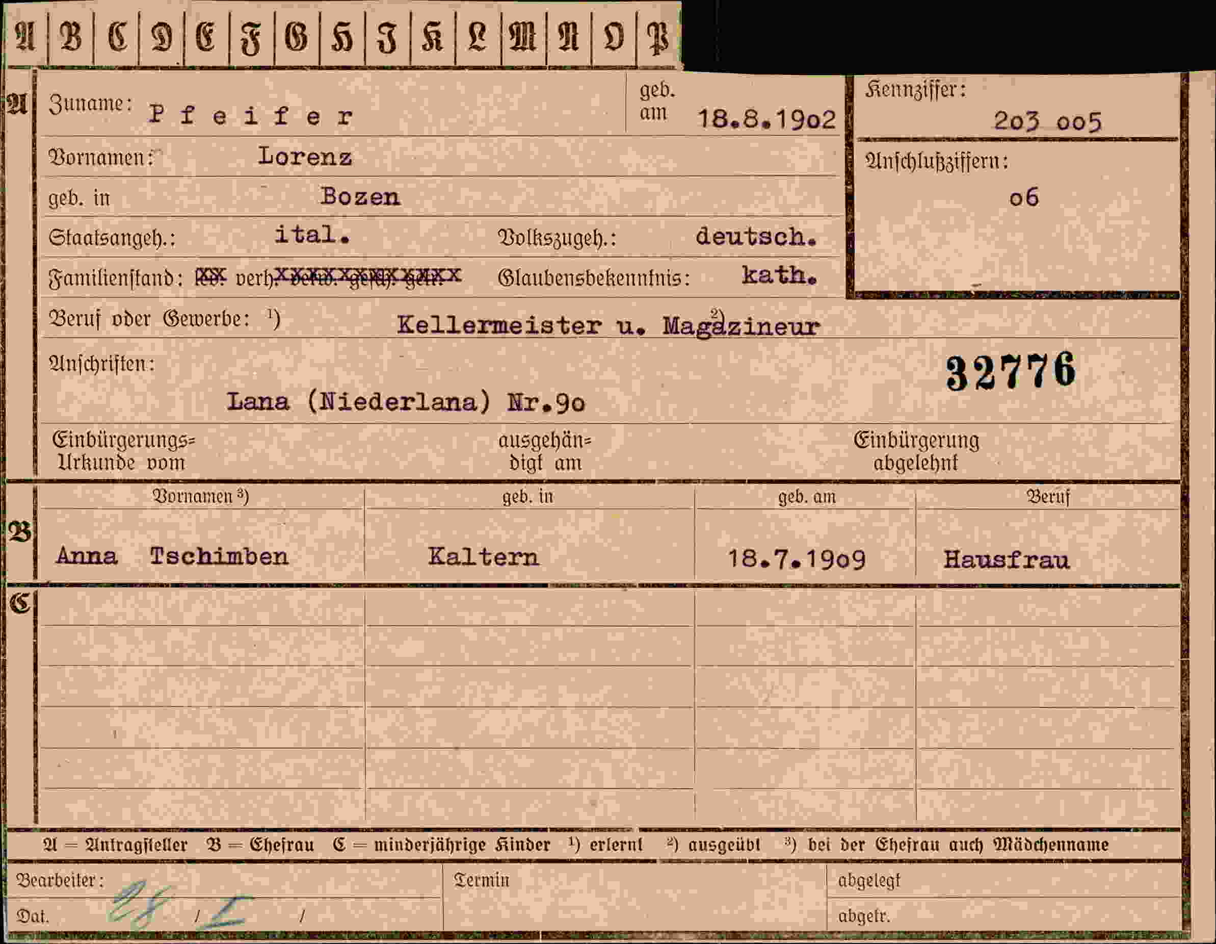 Vorderseite des Dokuments