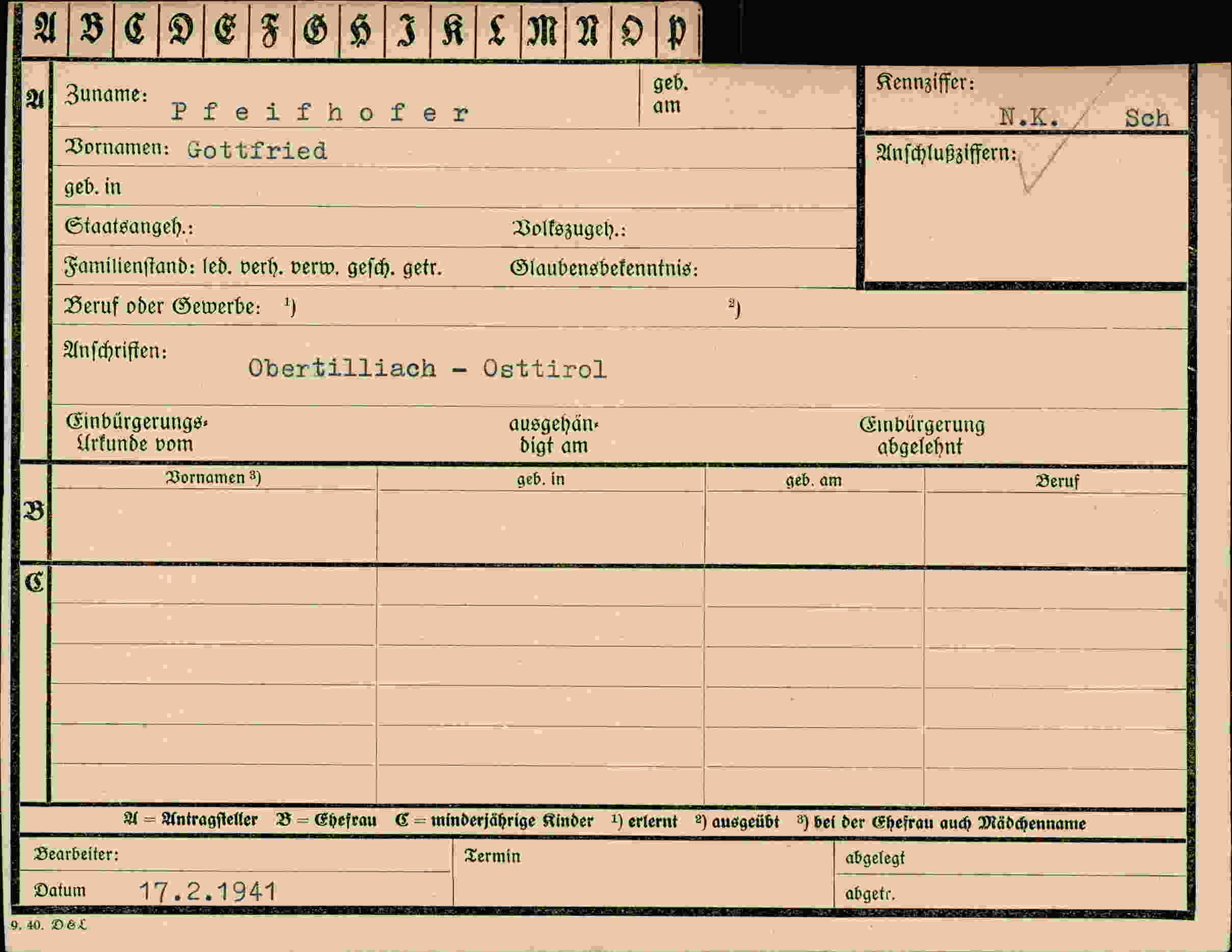 Dokument für Gottfried Pfeifhofer