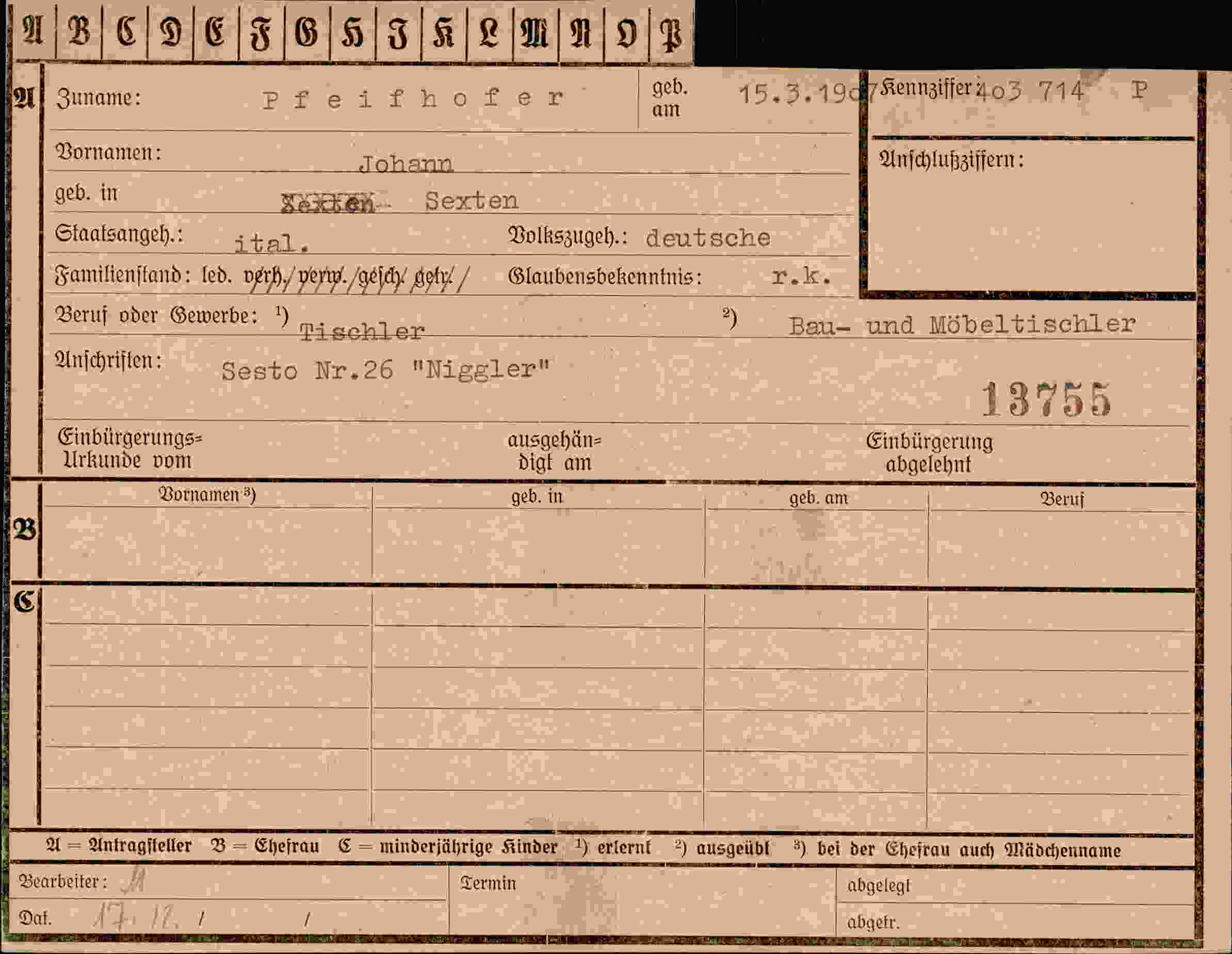 Dokument für Johann Pfeifhofer