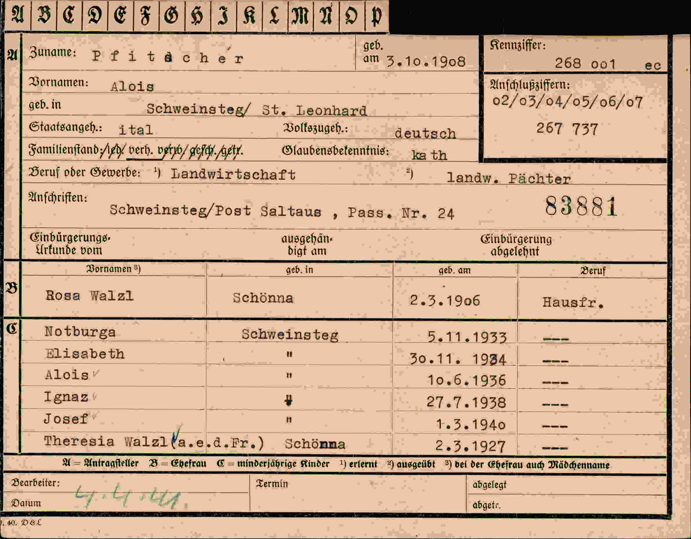 Dokument für Alois Pfitècher