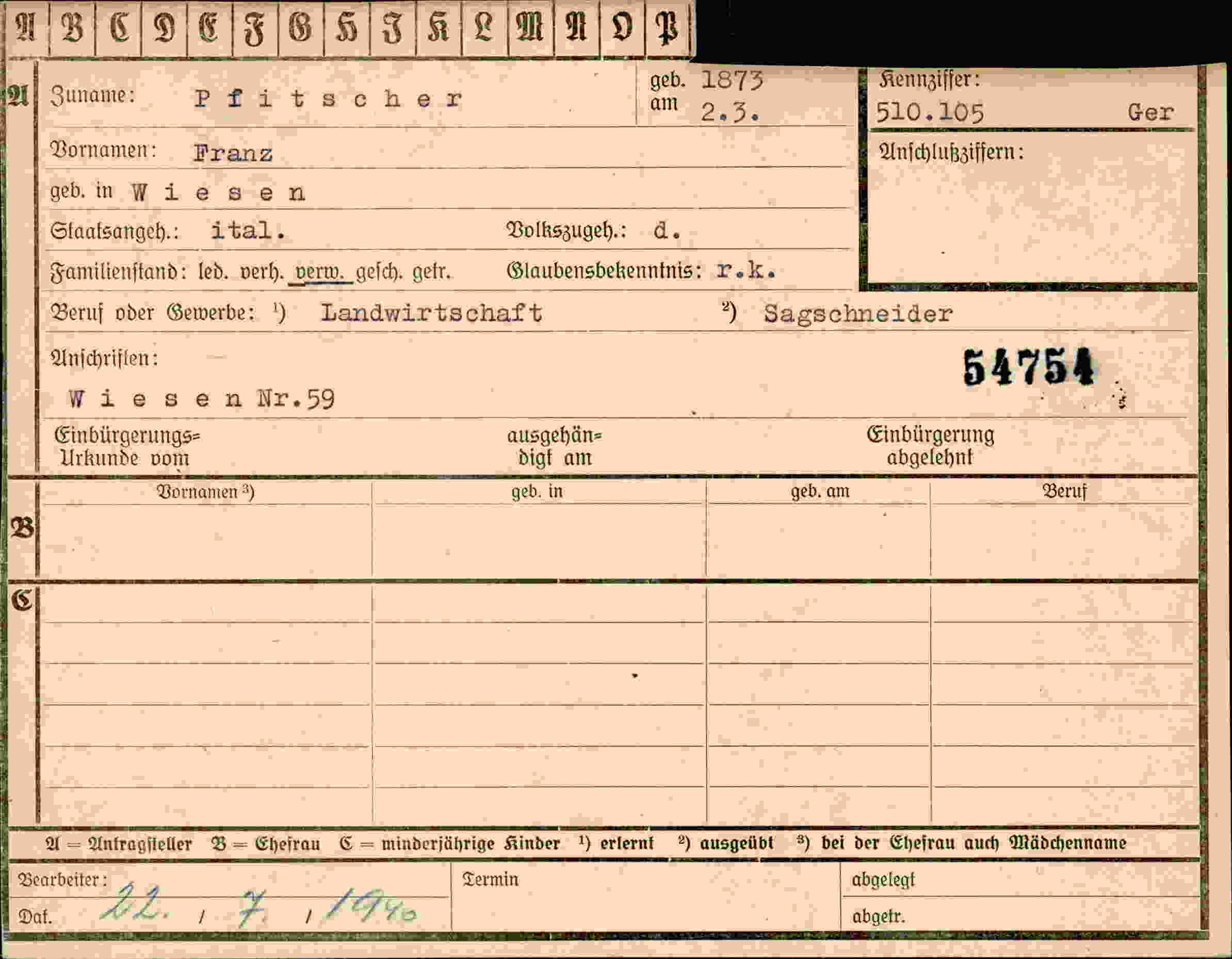 Vorderseite des Dokuments